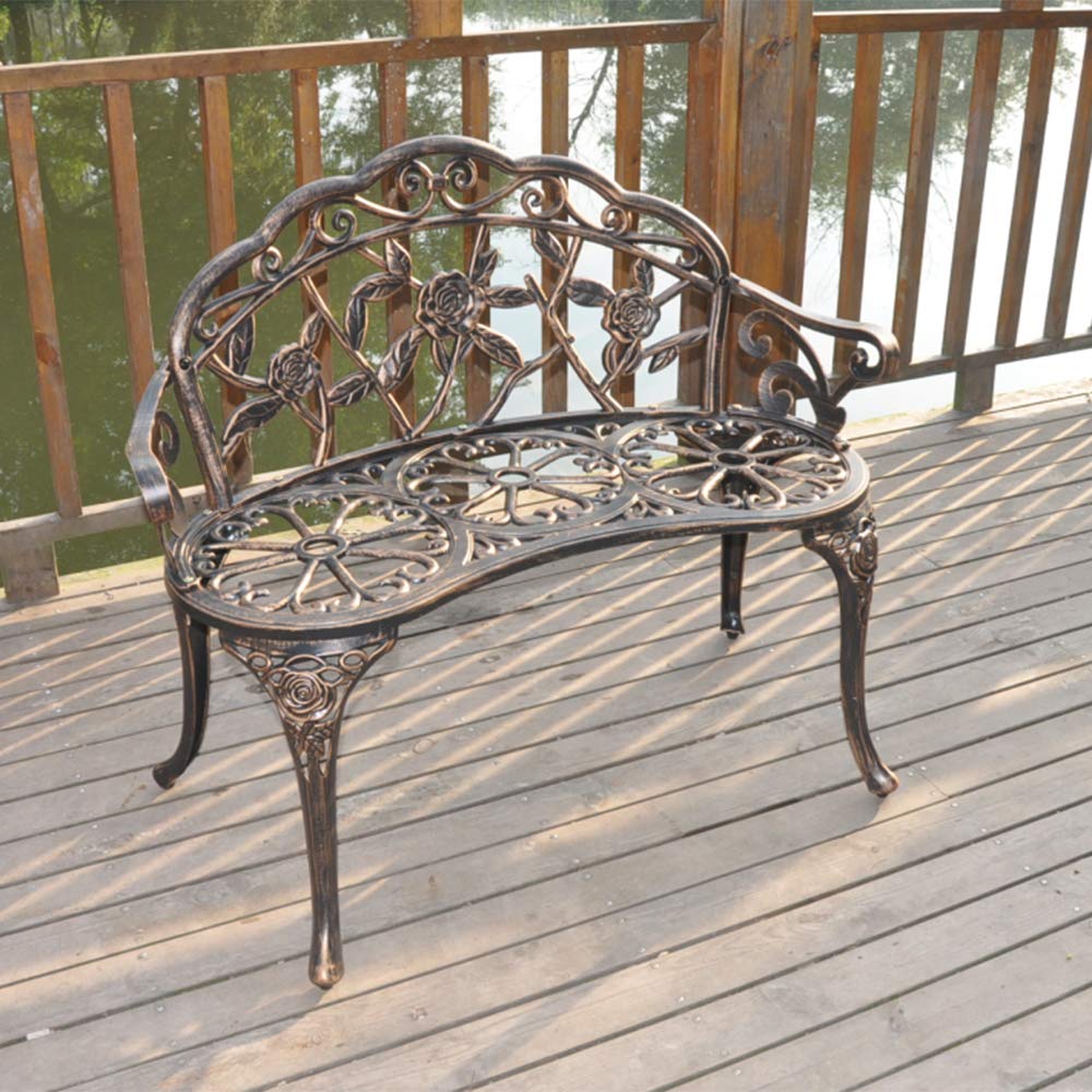 Antique Bronze Metal Garden Bench - 38.5
