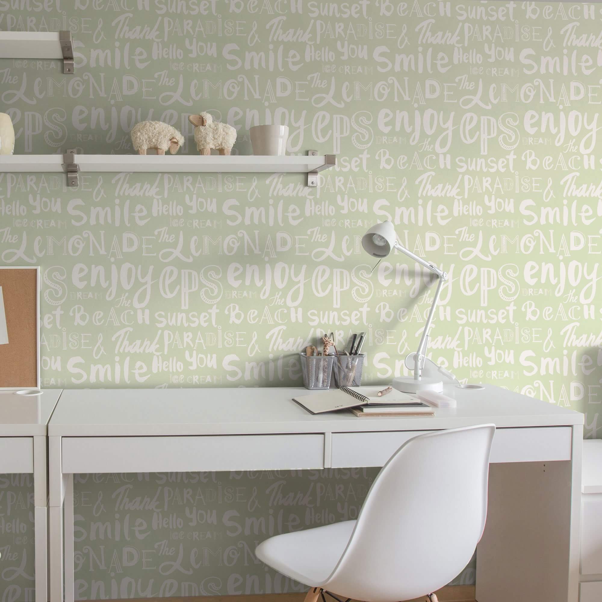 Green Handwriting Peel and Stick Removable Wallpaper for Teens - Self-Adhesive Decorative Wall Covering for Bedrooms, Dorm Rooms & Study Spaces
