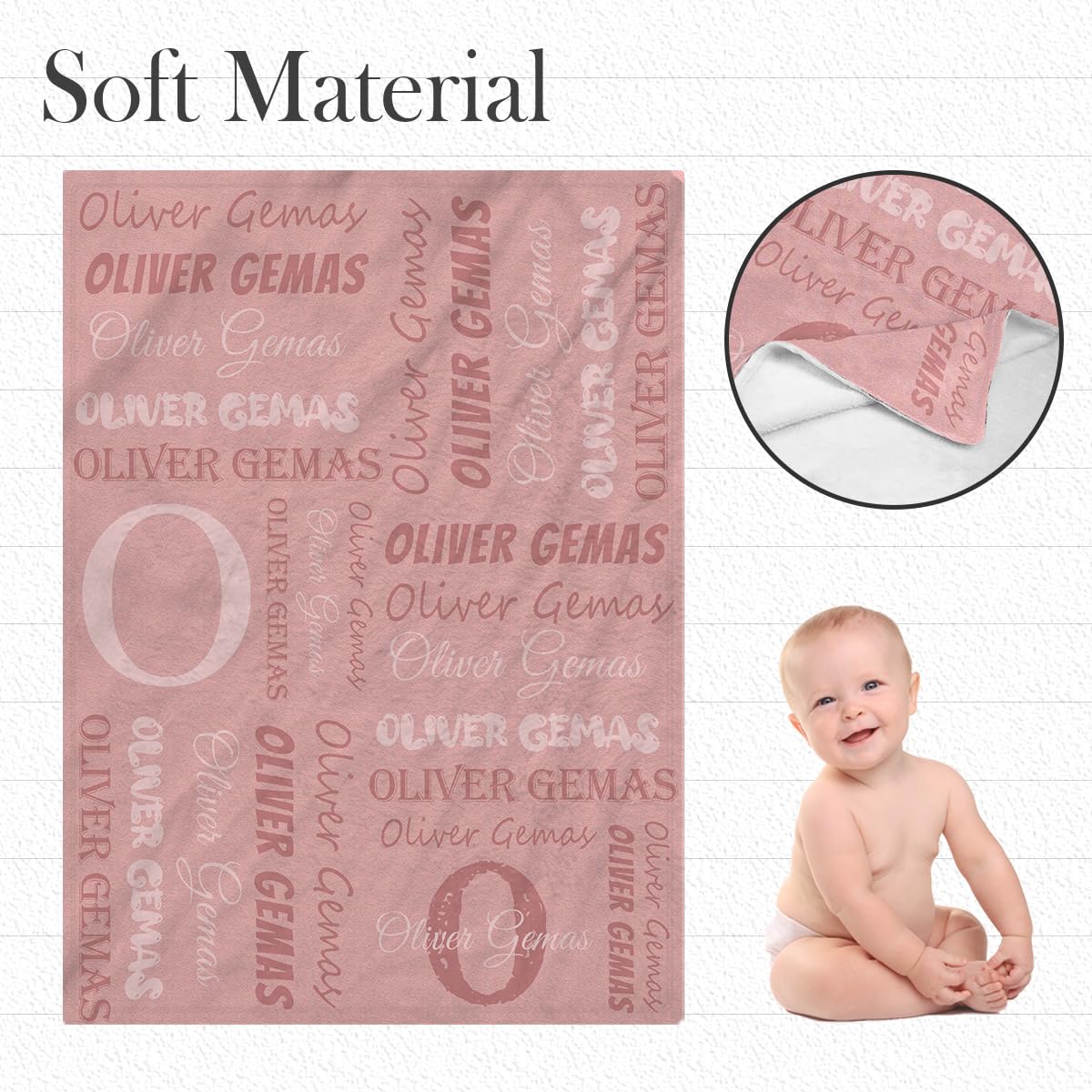 Personalized Baby Blankets for Boys & Girls - Custom Name Throw Blanket for Newborns, Baptism & Birthday Gifts - Soft Nursery Blanket for Crib, Stroller & Photo Shoots