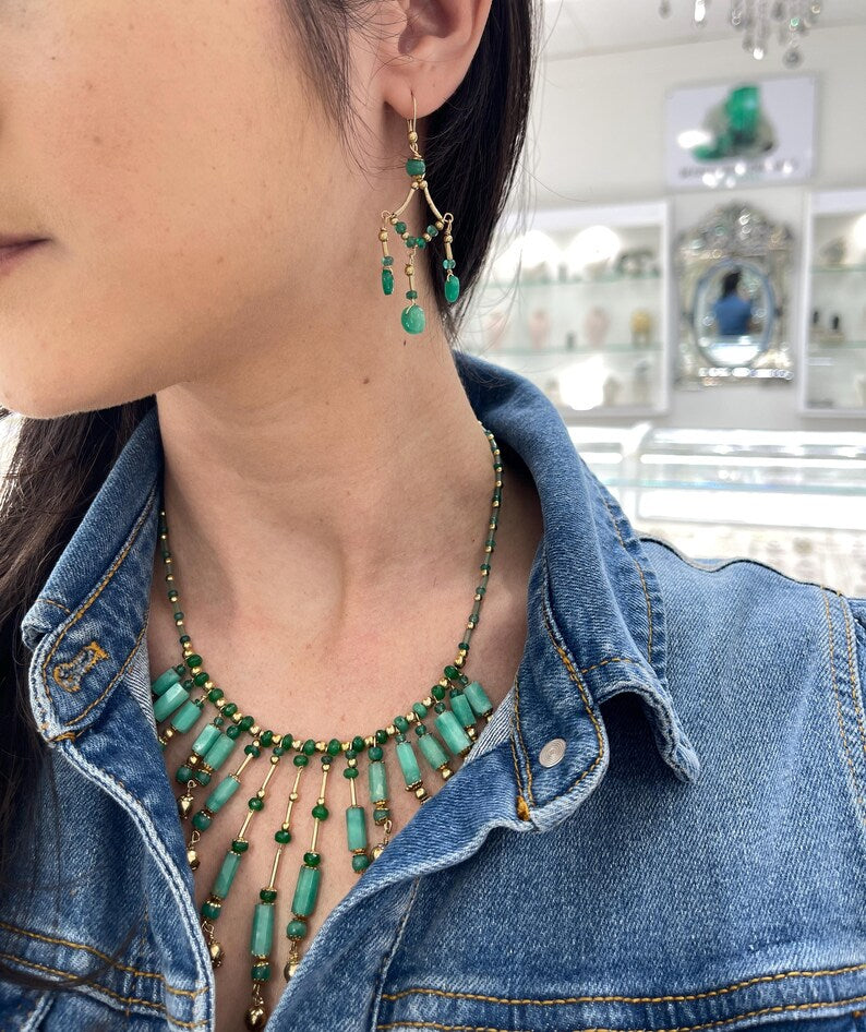 Natural Colombian Emerald Rough Cut Necklace - 14K Gold & Silver Plated Jewelry for Women | Elegant Gift for Birthday, Anniversary & Special Occasions