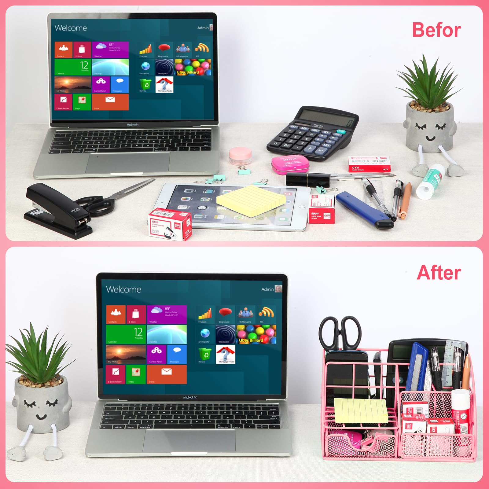 JUOPIEA Metal Mesh Desk Organizer with Pen Holder, 72 Clips Set & Phone Stand - Office Supplies Desktop Organizer with Drawer for Home, Office, School - Perfect for Workspace Organization & Productivity