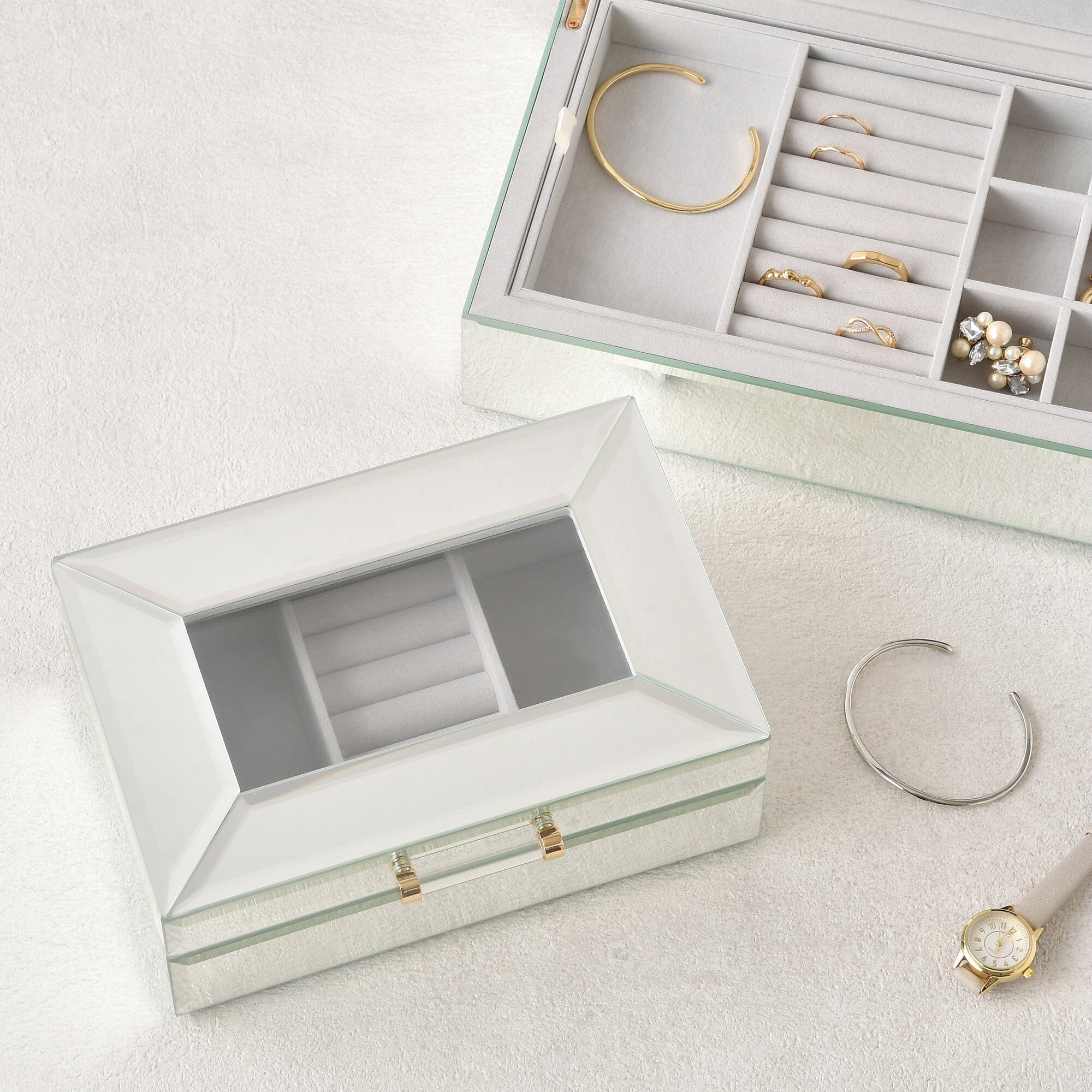 Large Mirror Jewelry Box - Elegant Organizer for Necklaces, Rings & Earrings - Perfect for Dressing Table & Travel