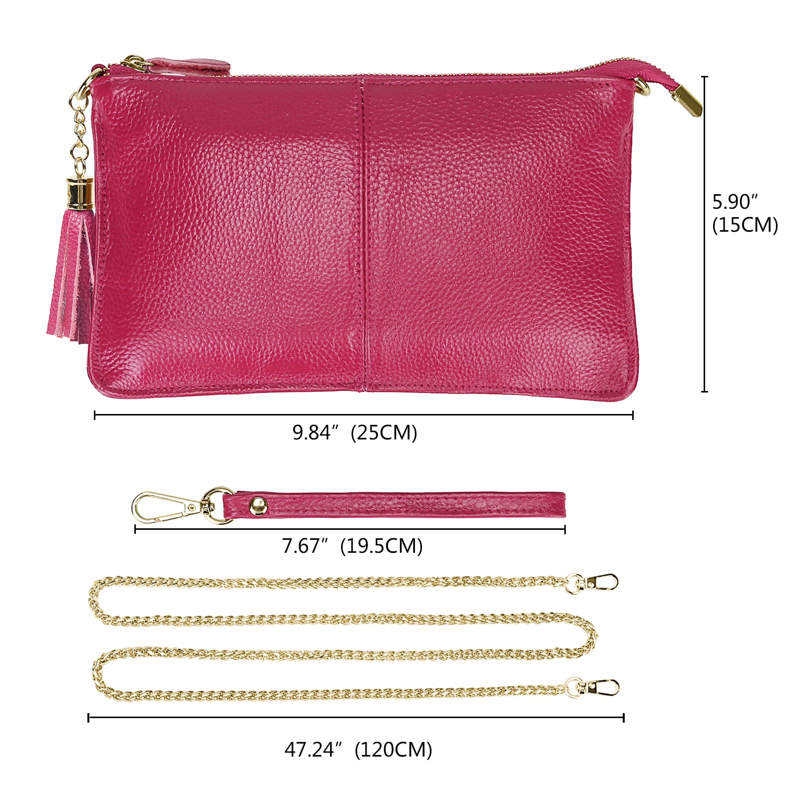 Uromee Genuine Leather Wristlet Wallet Clutch for Women - Crossbody Bag with Detachable Shoulder Strap - Perfect for Parties, Travel & Everyday Use