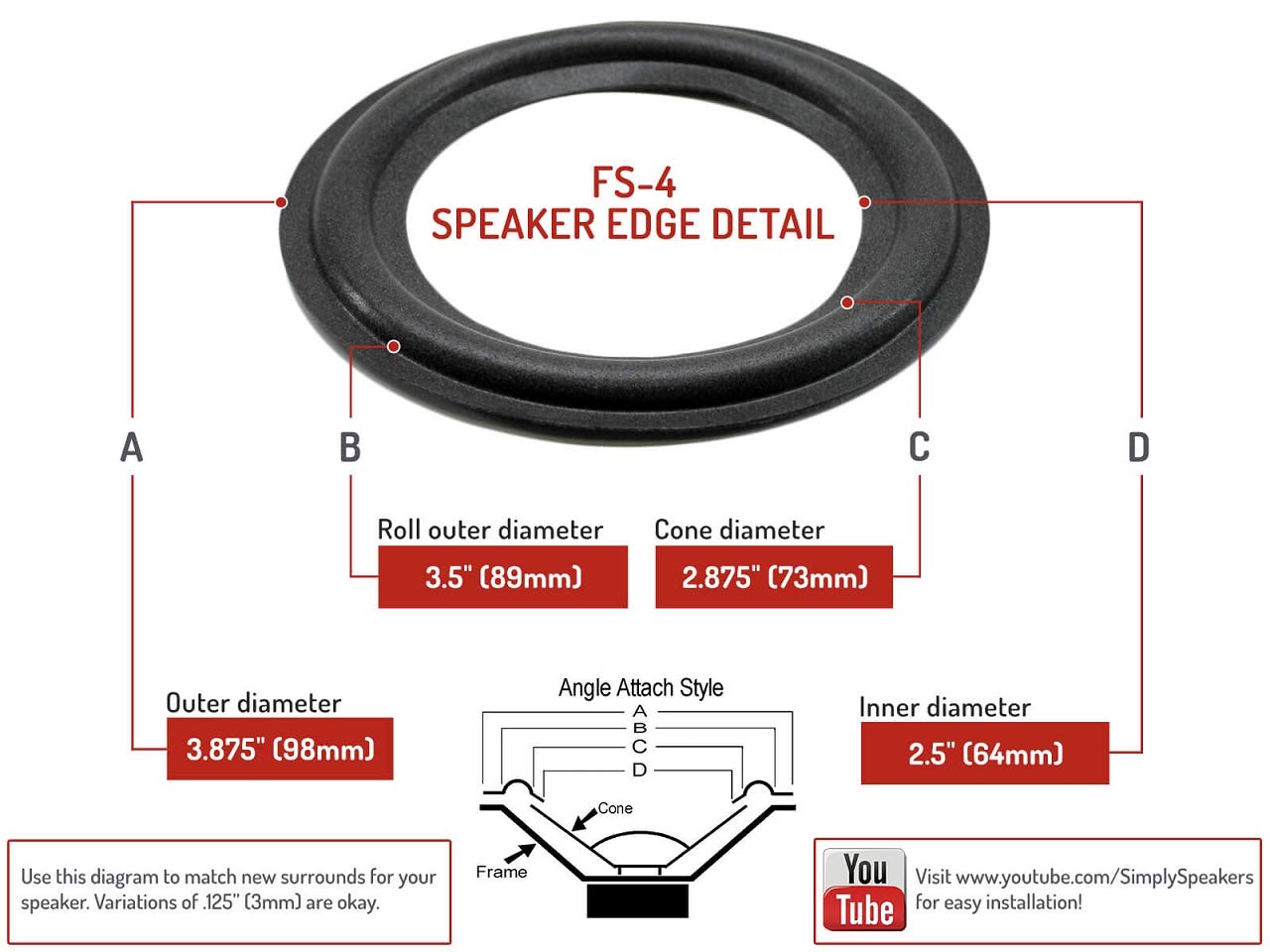 Simply Speakers 4 Inch Foam Speaker Repair Kit - Compatible with JBL 304GS, FSK-4 (Pair) - Perfect for Home Audio and Studio Monitor Repairs