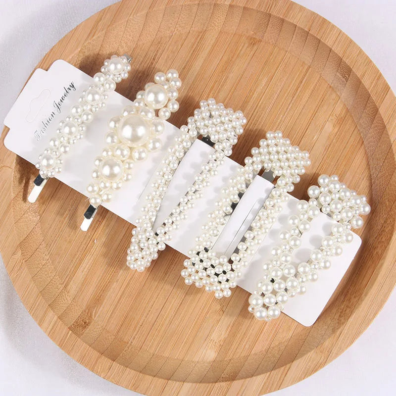 5Pcs/Set Elegant Pearl Hair Clips for Women - Snap Button Hairpins, Sweet Pearl Barrettes, Hair Jewelry Accessories - Perfect for Weddings, Parties & Everyday Styling
