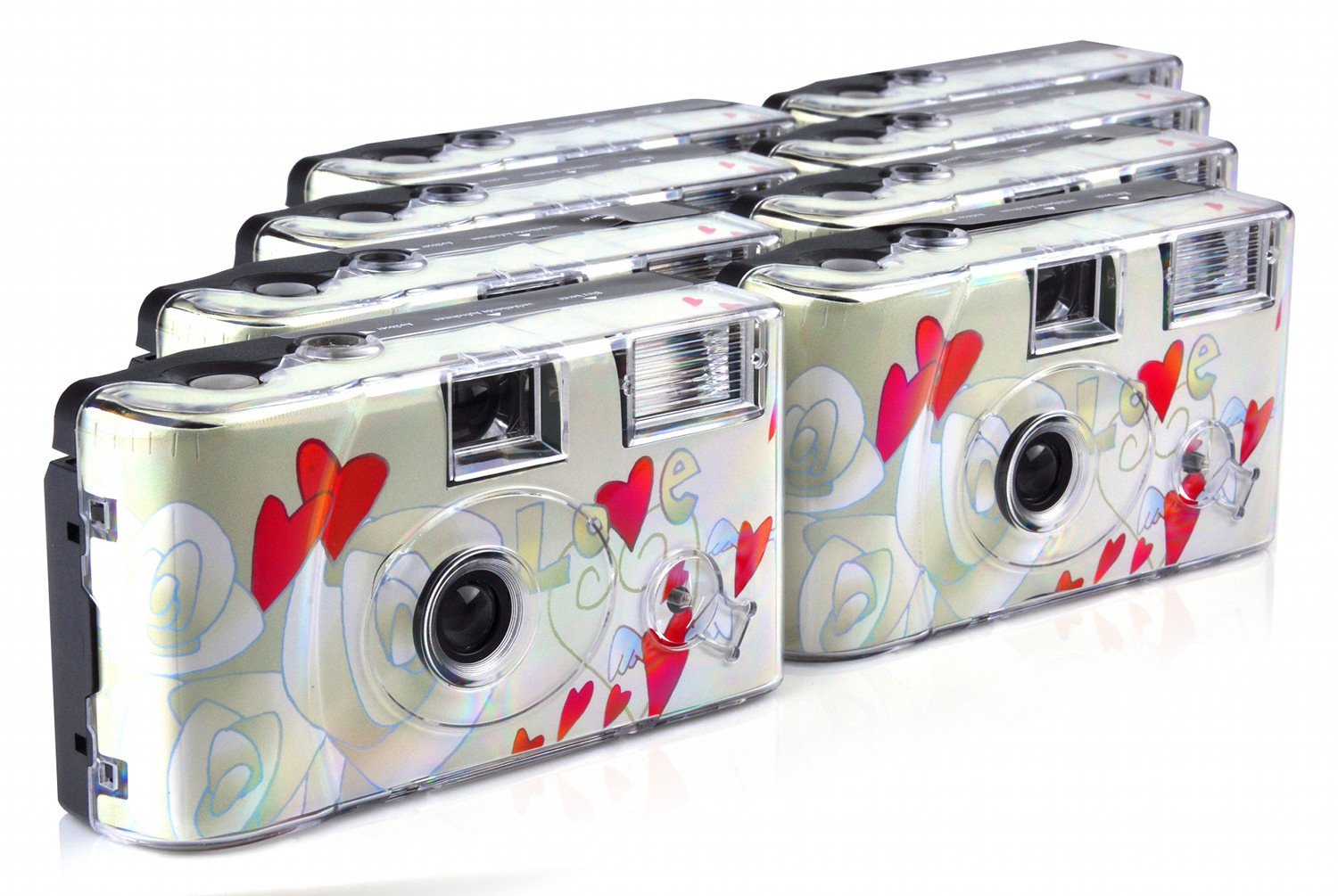 TopShot Flying Hearts Disposable Camera - 27 Exposures with Built-in Flash (8 Pack) | Perfect for Weddings, Parties & Special Events