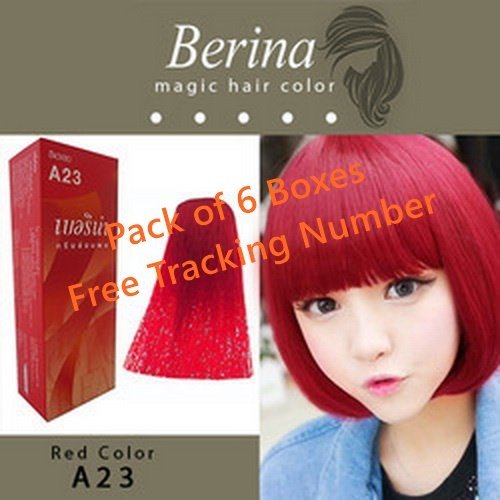 Berina A23 Bright Red Hair Dye - 60g Super Permanent Color Cream (Pack of 6) for Unisex Fashion - Long-Lasting Vibrant Hair Color with Protective Formula | Perfect for DIY Home Hair Coloring & Bold Style Transformations