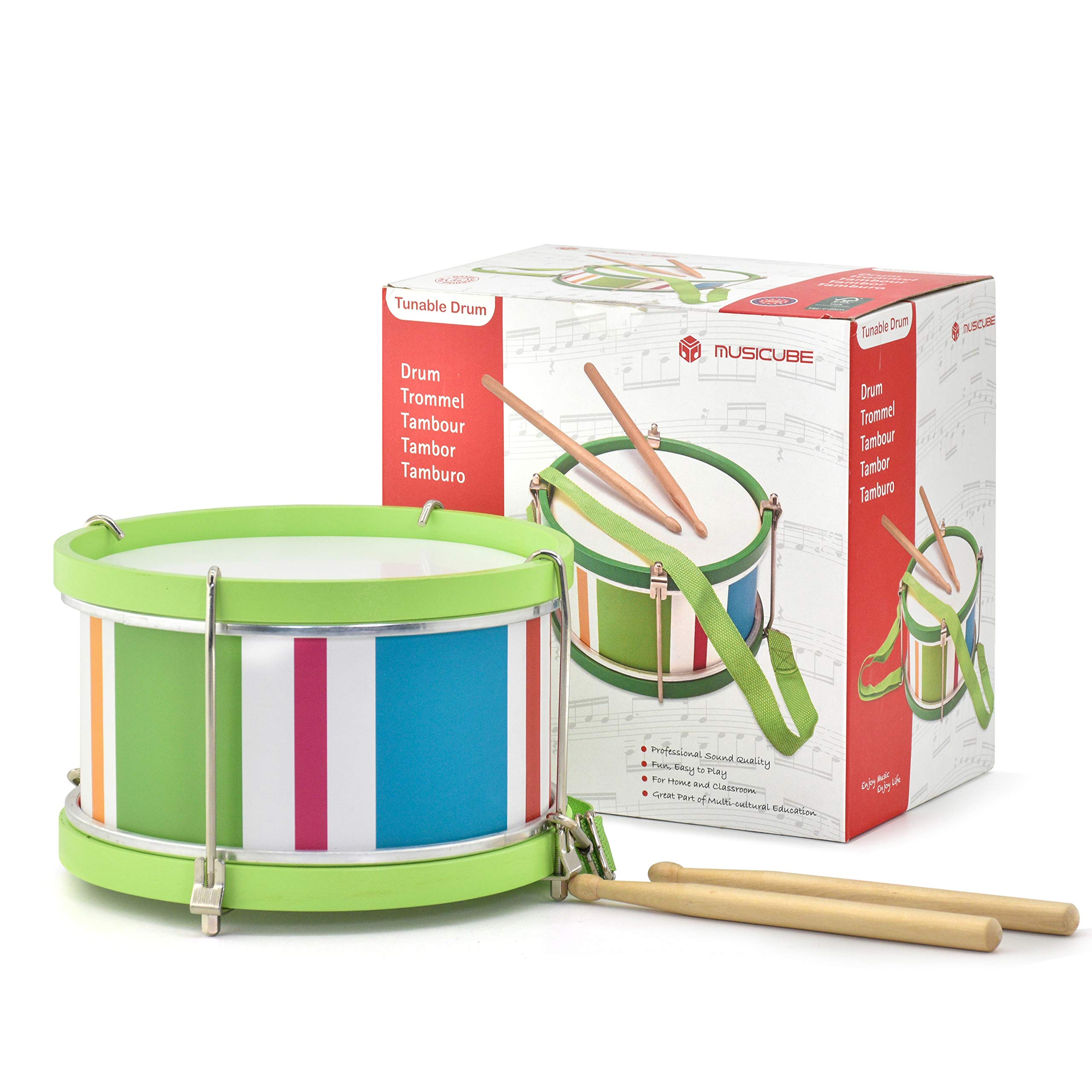 **MUSICUBE 8-Inch Wooden Kids Drum Set with Adjustable Strap & 2 Drumsticks – Educational Musical Toy for Toddlers, Sensory Instrument for Boys & Girls – Perfect Gift for Birthdays & Playtime**