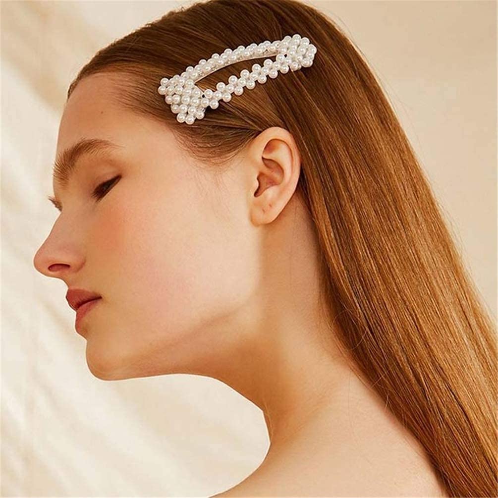 Shreya Fashion - 2 Pack Large Pearl Hair Clips for Women & Girls, Handmade Pearl Hair Accessories Barrette Pins for Wedding Party Daily Use - Elegant Hair Ties for Special Occasions & Everyday Styling (4 Pcs)