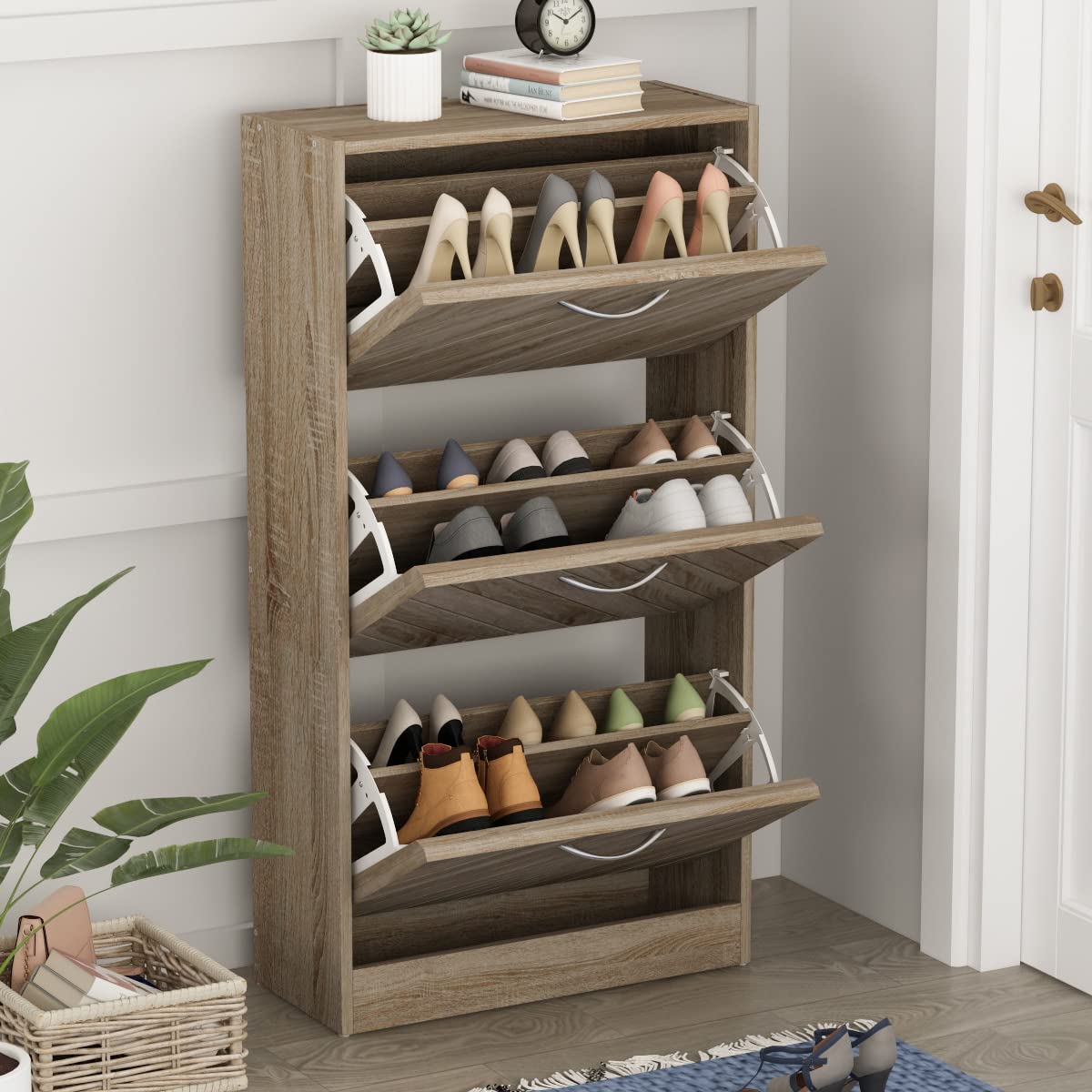 3-Tier Shoe Cabinet with Flip Drawers - Entryway Storage Organizer for Shoes & Accessories