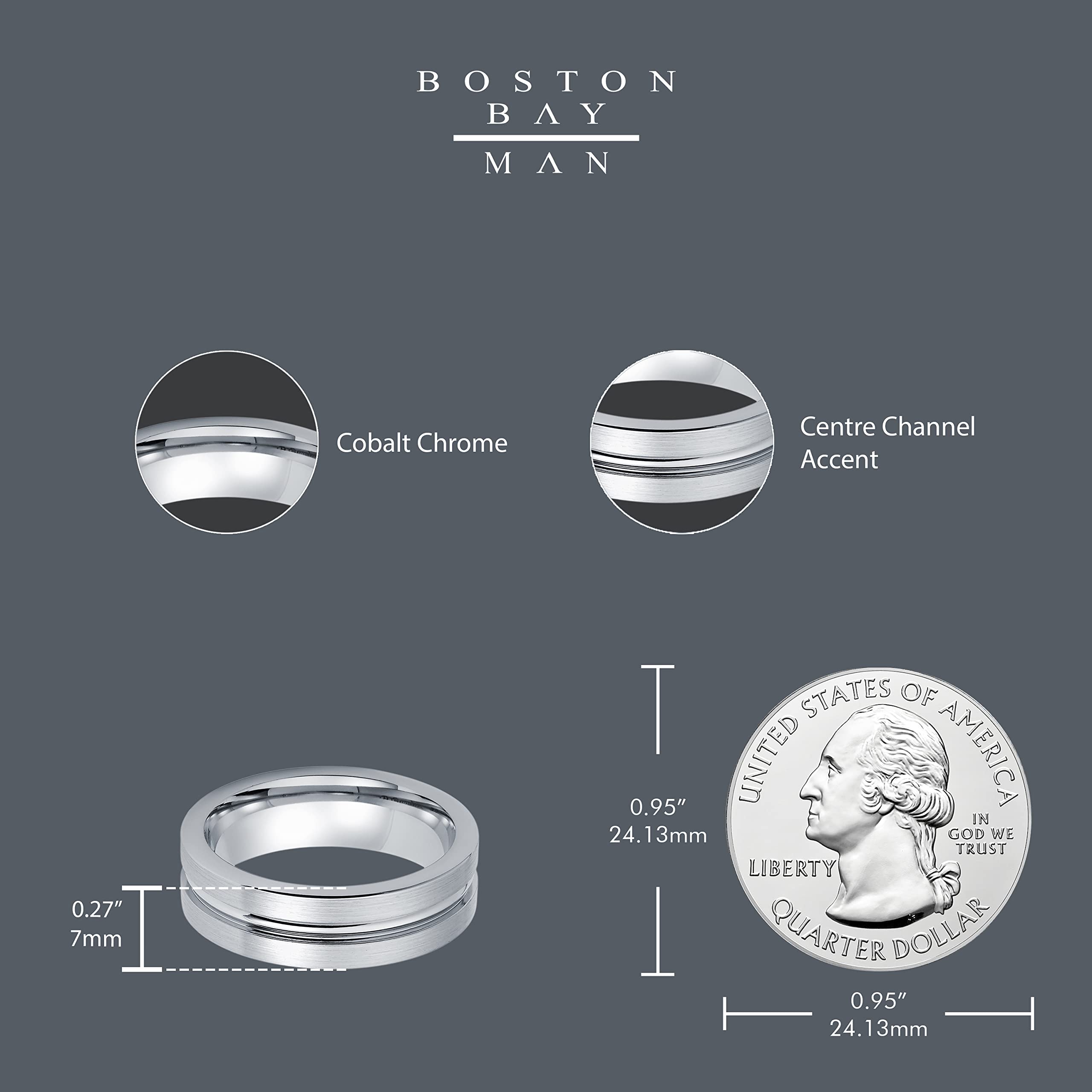 Boston Bay Diamonds Silver Cobalt Chrome Unisex Comfort Fit Wedding Band - 6mm & 7mm Width Options for Men & Women - Perfect for Engagement, Anniversary or Everyday Fashion Jewelry