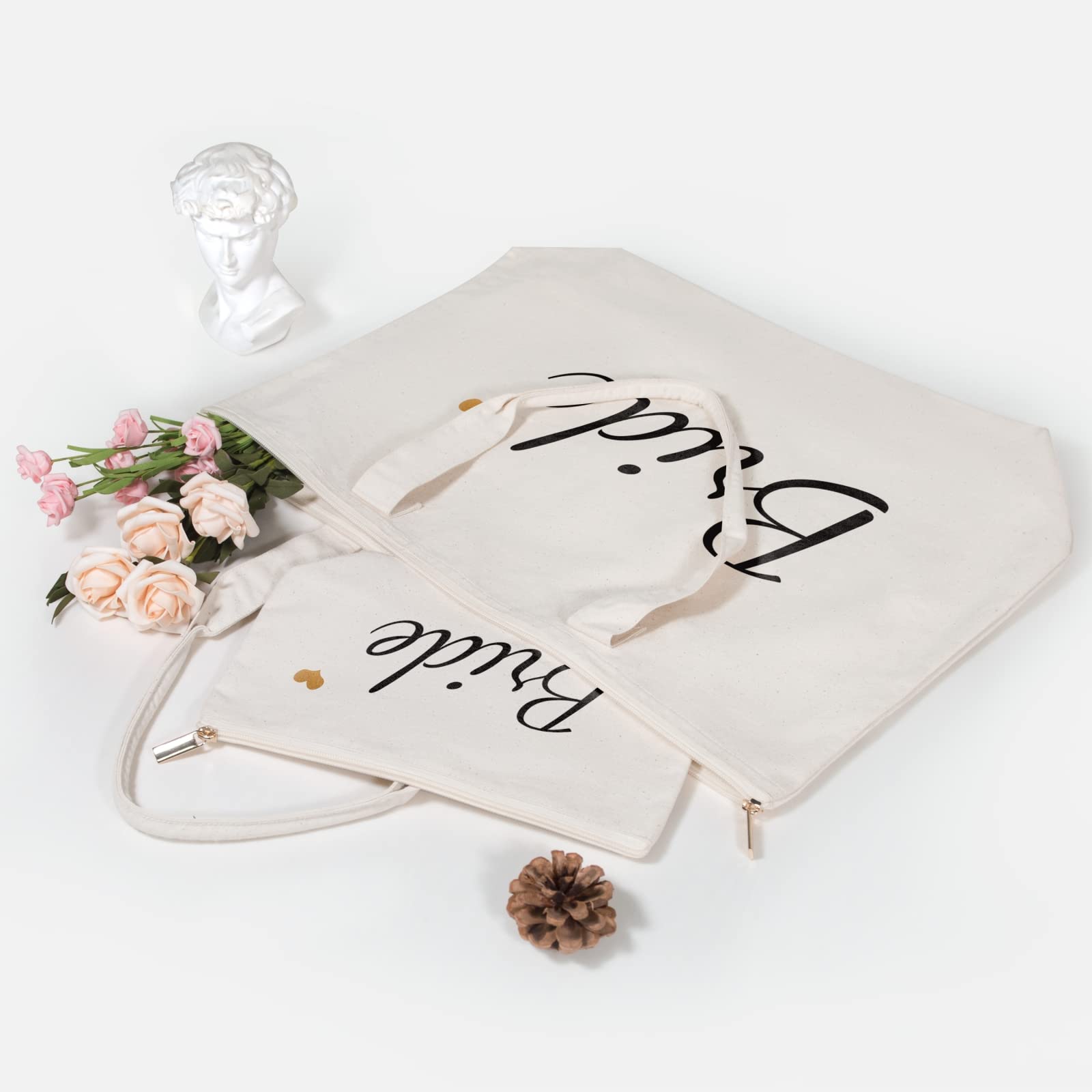 TOPDesign Bride Canvas Tote Bag - Perfect Wedding Gift for Engagement, Bridal Shower & Bachelorette Parties - Secure Top Zipper Closure - Ideal for Bridal Accessories, Wedding Day Essentials & Honeymoon Travel