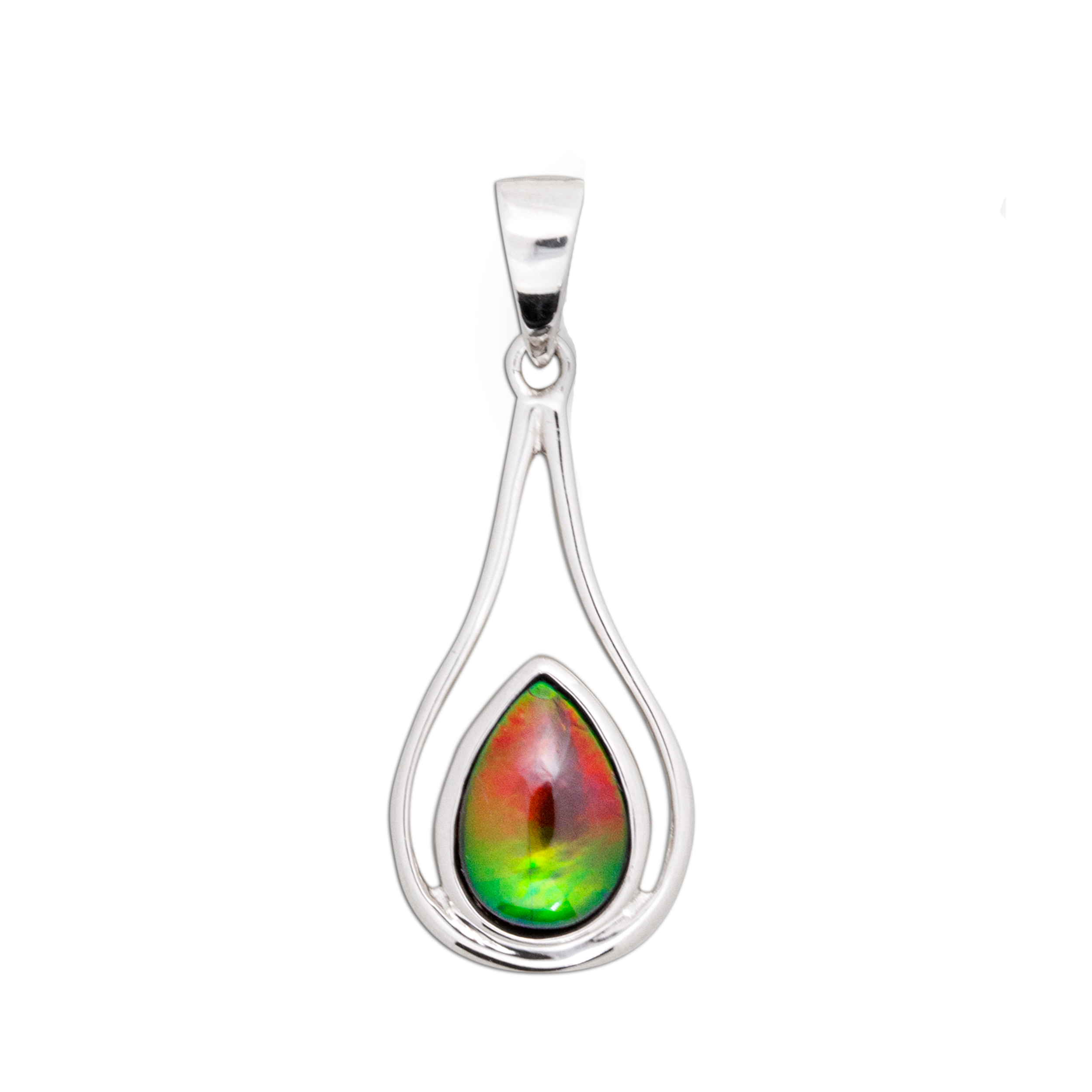 Authentic Ammolite Sterling Silver Teardrop Pendant Necklace | NAOMI Jewelry | Elegant Gift for Women, Birthday & Anniversary | Perfect for Formal Events & Special Occasions