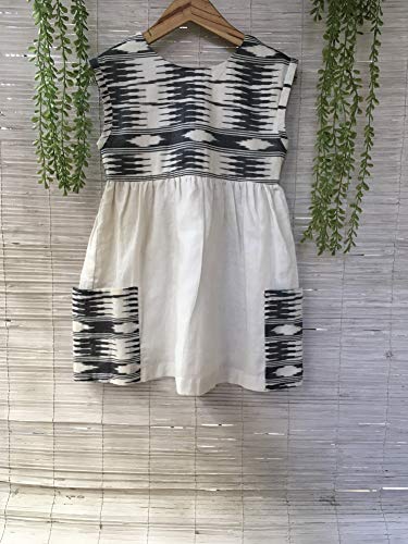 Girls Linen Dress with Ikat Yoke and Pockets - Ages 1-8 - Perfect for Summer Playdates, Beach Outings & Casual Family Gatherings