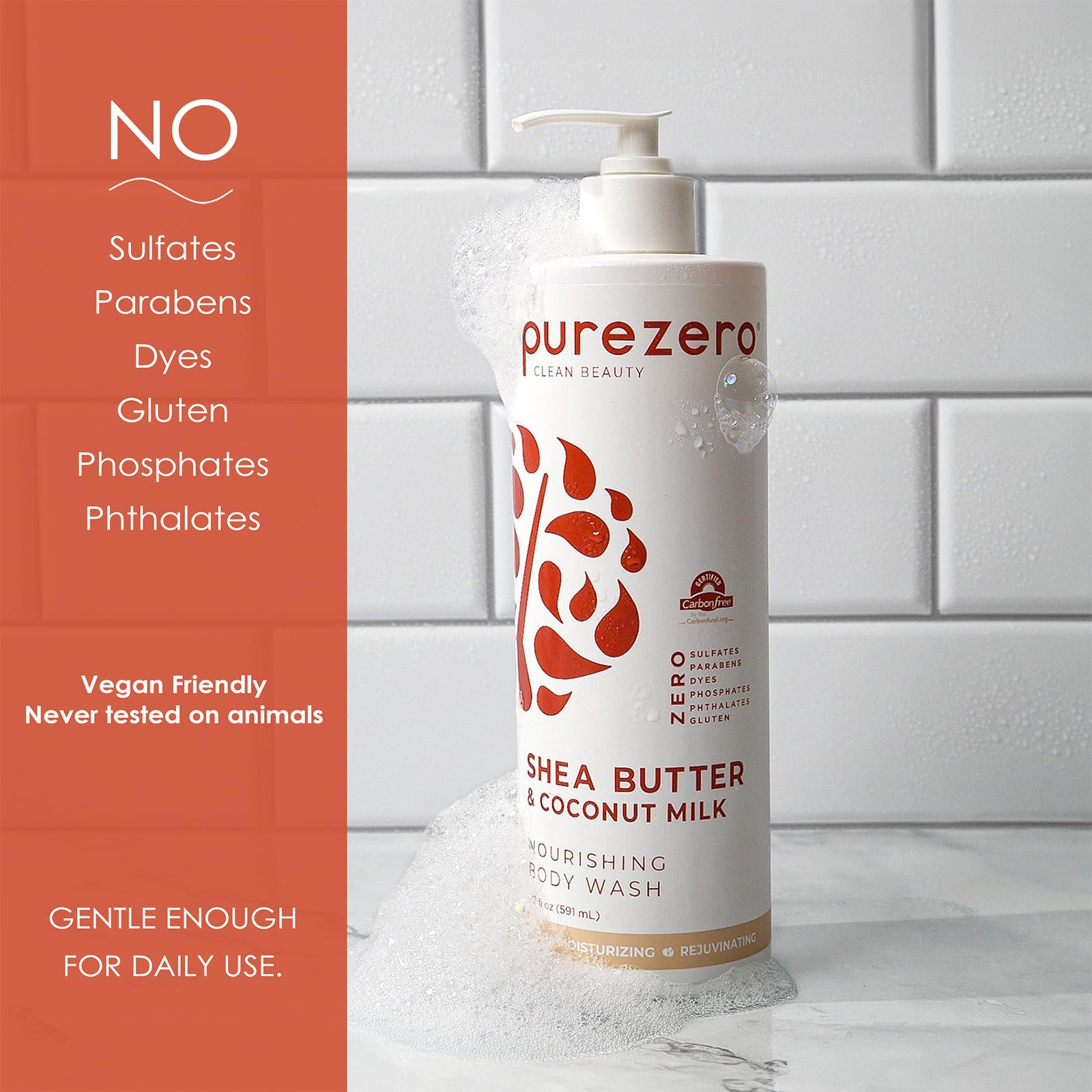 Purezero Shea Butter & Coconut Milk Body Wash - 20oz | Hydrating & Moisturizing for Soft, Smooth Skin | Sulfate-Free, Paraben-Free | Perfect for Dry Skin & Daily Shower Routine