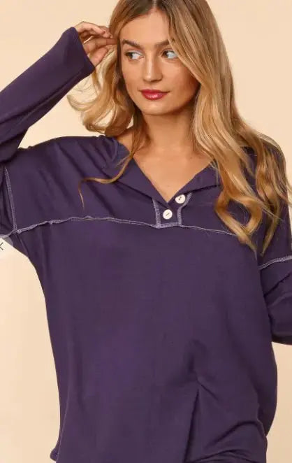 Stylish Purple Long Sleeve Solid Knit Top for Women | Comfortable & Fashionable Fall Winter T-Shirt | Perfect for Office, Casual Outfits & Date Nights