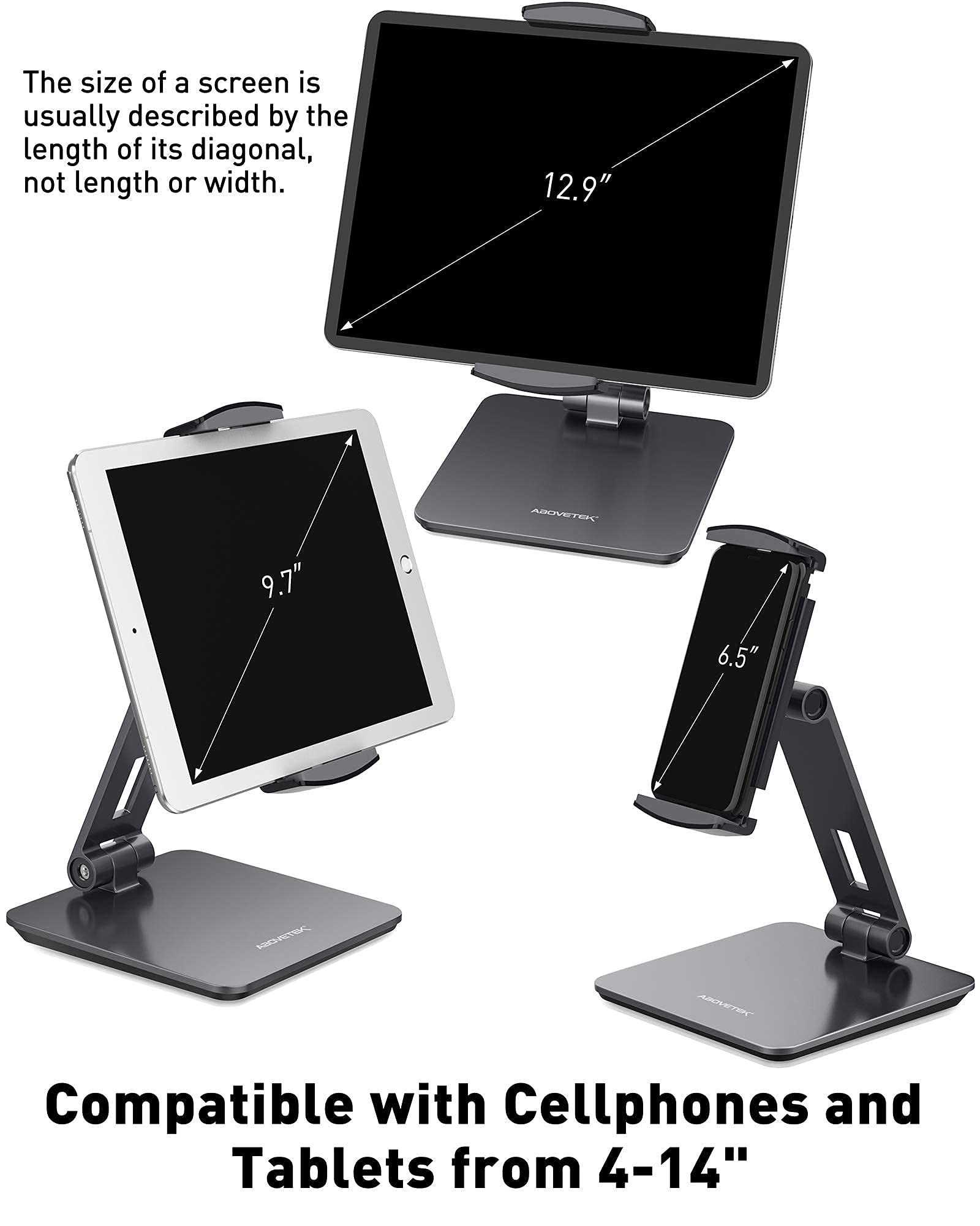 AboveTEK Business Kiosk Aluminum Tablet Stand - 360° Swivel Holder for 4-14