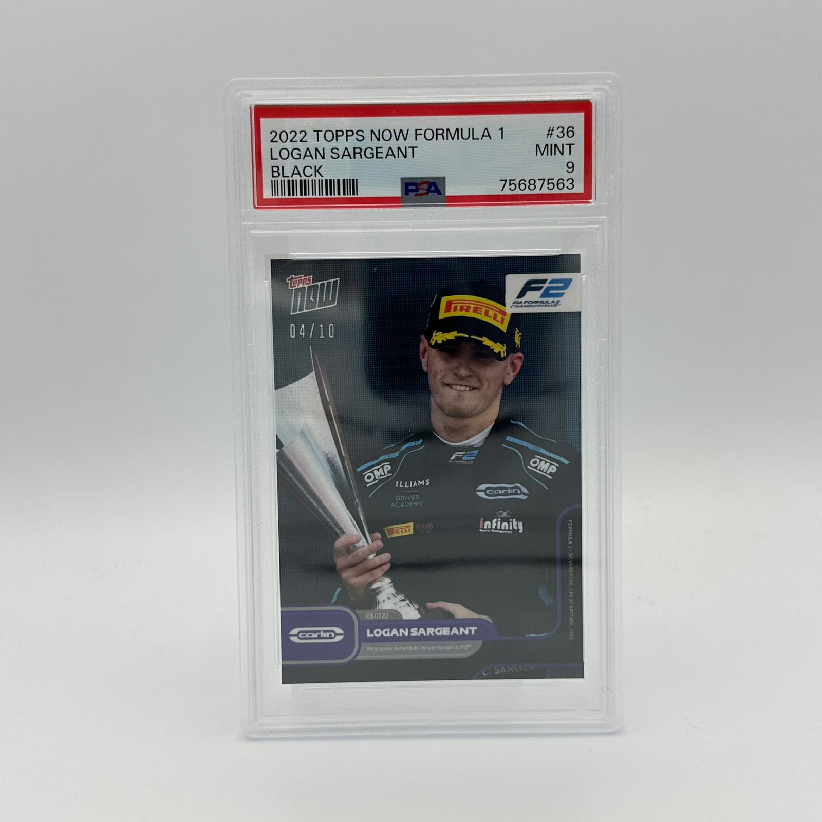 PSA 9 Graded Logan Sargeant Rookie Card #36 Black Parallel - 4/10 Limited Edition - Perfect for F1 Racing Collectors & Autograph Display Cases