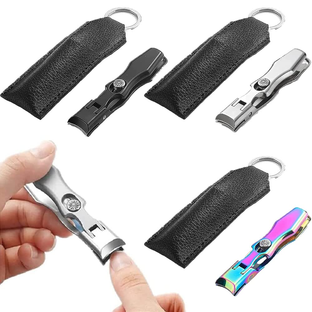 Ultra Sharp Auto Lock Portable Anti-Splash Nail Clippers - Stainless Steel Wide Jaw Fingernail Cutter Set of 3 - Perfect for Travel, Home Manicure & Toenail Trimming