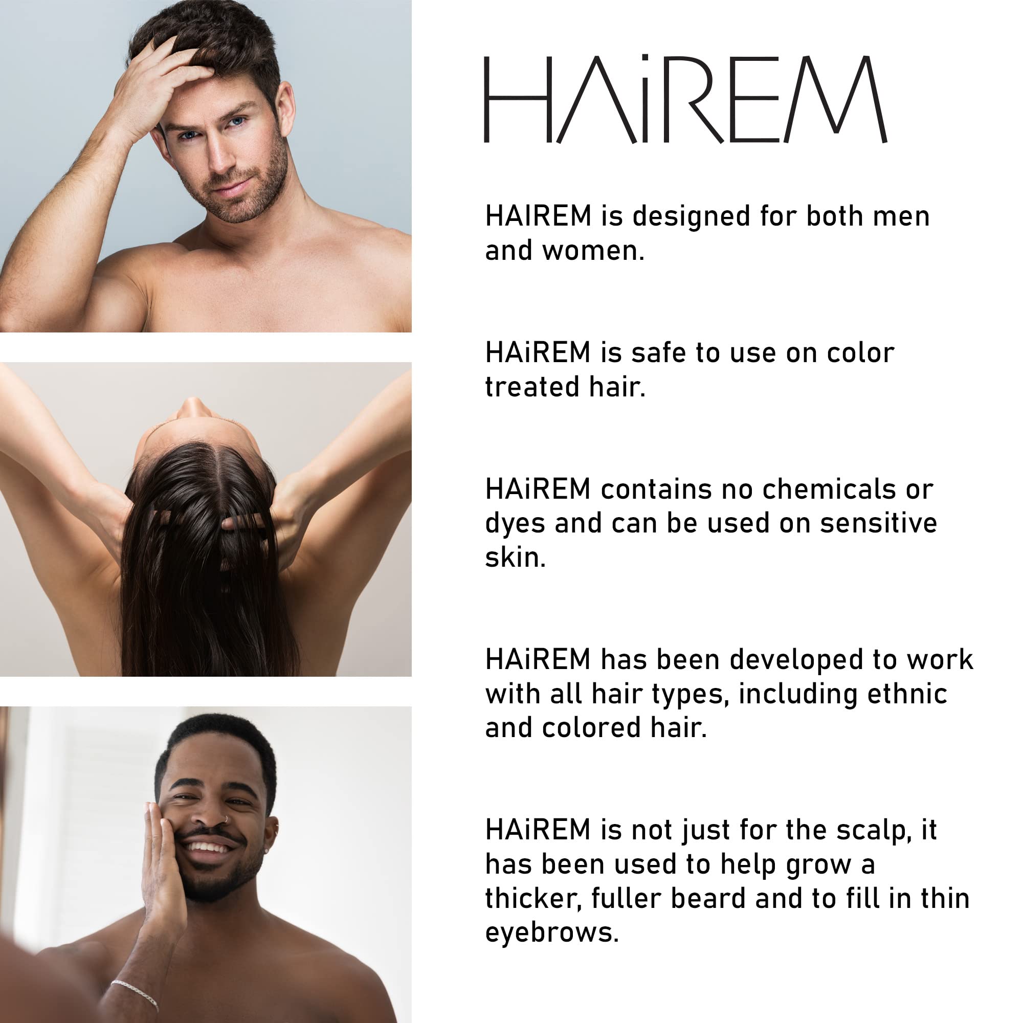 HAiREM™ Botanical Hair Growth Serum - Natural Treatment for Thicker, Fuller Hair & Grey Hair Darkening - 2oz (3 Pack) for Men & Women | Perfect for Daily Hair Care & Styling Routine