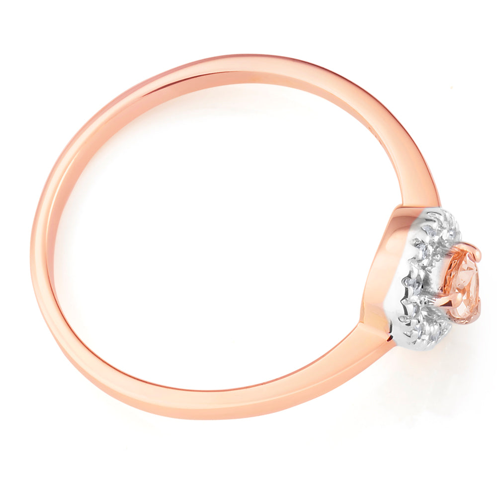 9ct Rose Gold Morganite & Diamond Ring for Women - Elegant Engagement, Wedding, Anniversary Gift - Perfect for Romantic Occasions & Special Moments