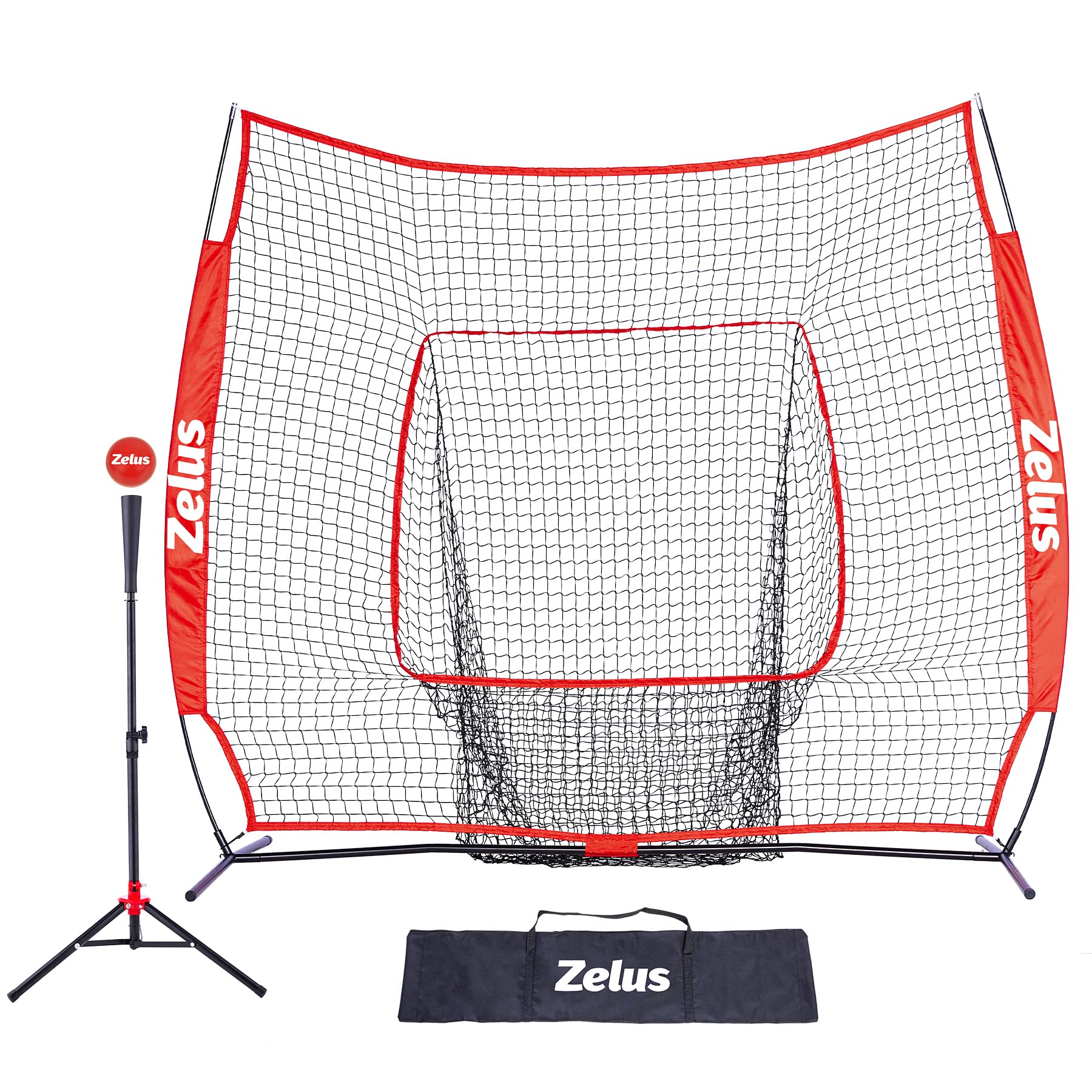 7'×7' Portable Baseball & Softball Practice Net with Carry Bag & Metal Frame - Hitting Training Net with Batting Tee for Backyard, Field & Indoor Practice - Perfect for Youth & Adult Players