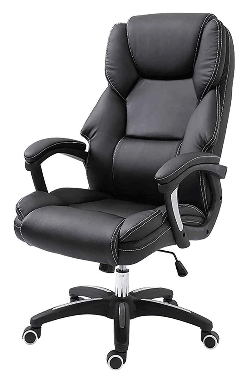 Ergonomic High Back Office Chair - PU Leather Swivel Computer Desk Chair with Lumbar Support for Home & Gaming (Black) - Perfect for Work, Study & Long Hours Sitting