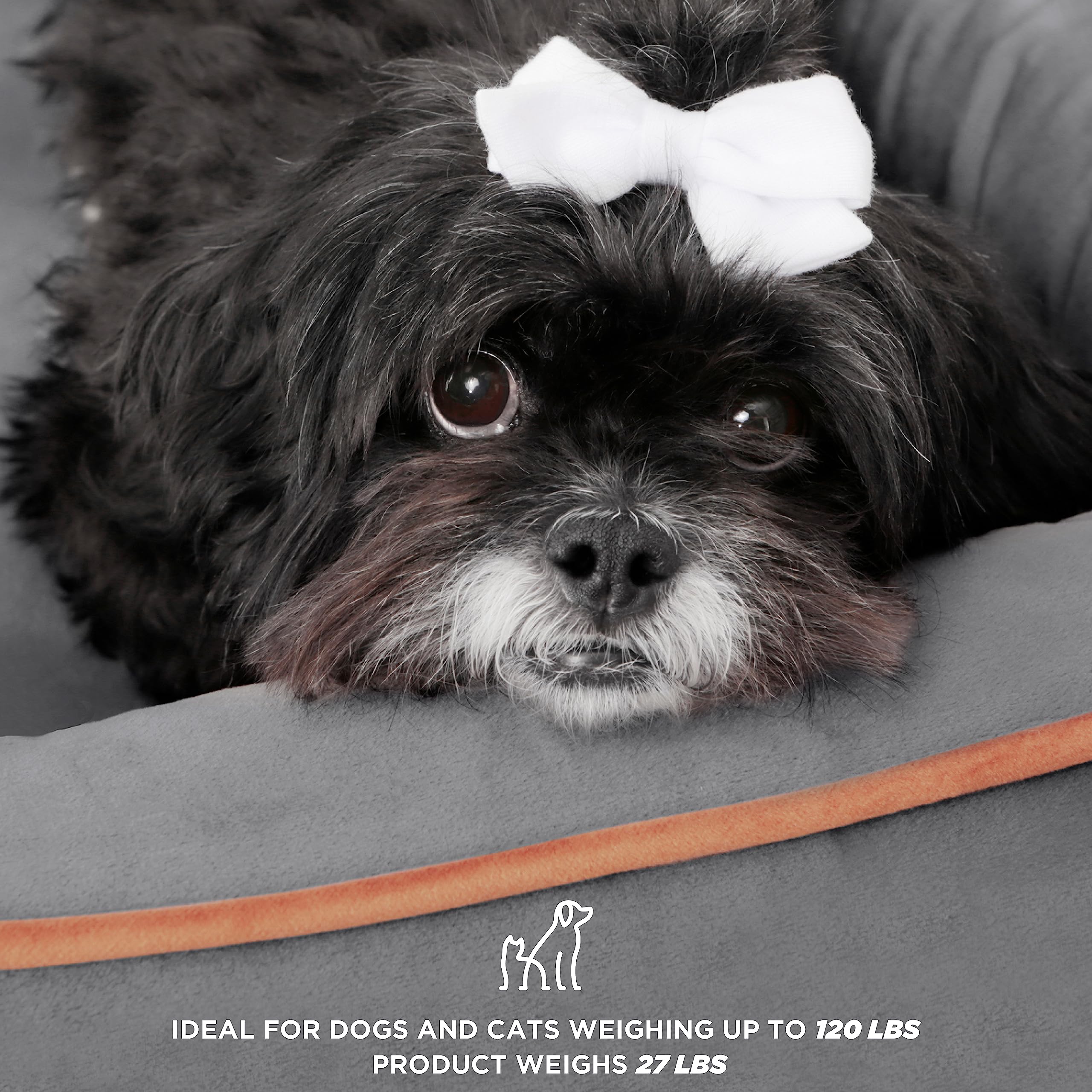 Wooden Dog Bed with Mattress - Elevated Small to Medium Pet Bed, Water Resistant & Greenguard Gold Certified | Storage Space & Machine Washable Cover in Smokey Grey (Wyatt Model) - Perfect for Indoor/Outdoor Use in Living Rooms, Patios or Kennels