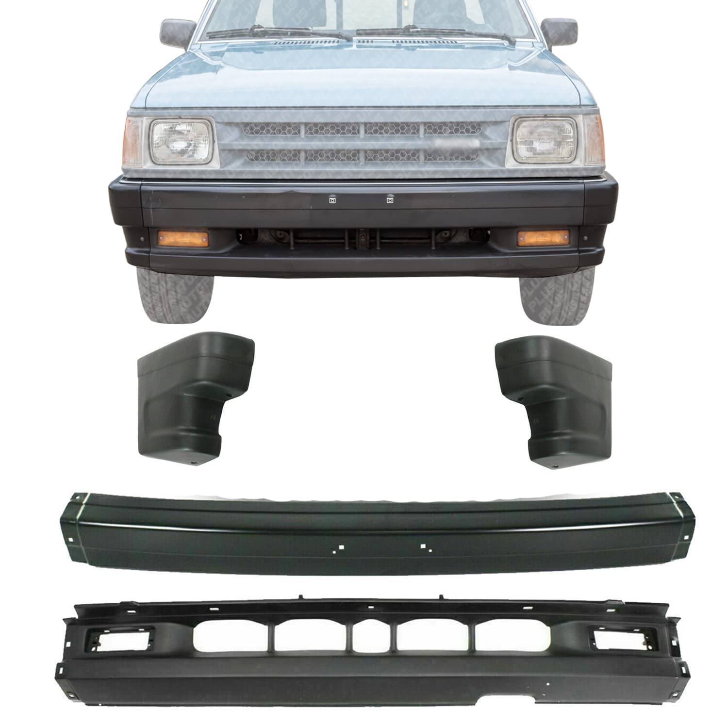Primed Front Bumper with Lower Valance Panel & End Caps - Direct Replacement for 1990-1993 Mazda B2200/B2600 Pickup (Right Passenger & Left Driver Side) - Perfect for Truck Restoration & Off-Road Protection - Part #MA1004104, MA1002113, MA1095108