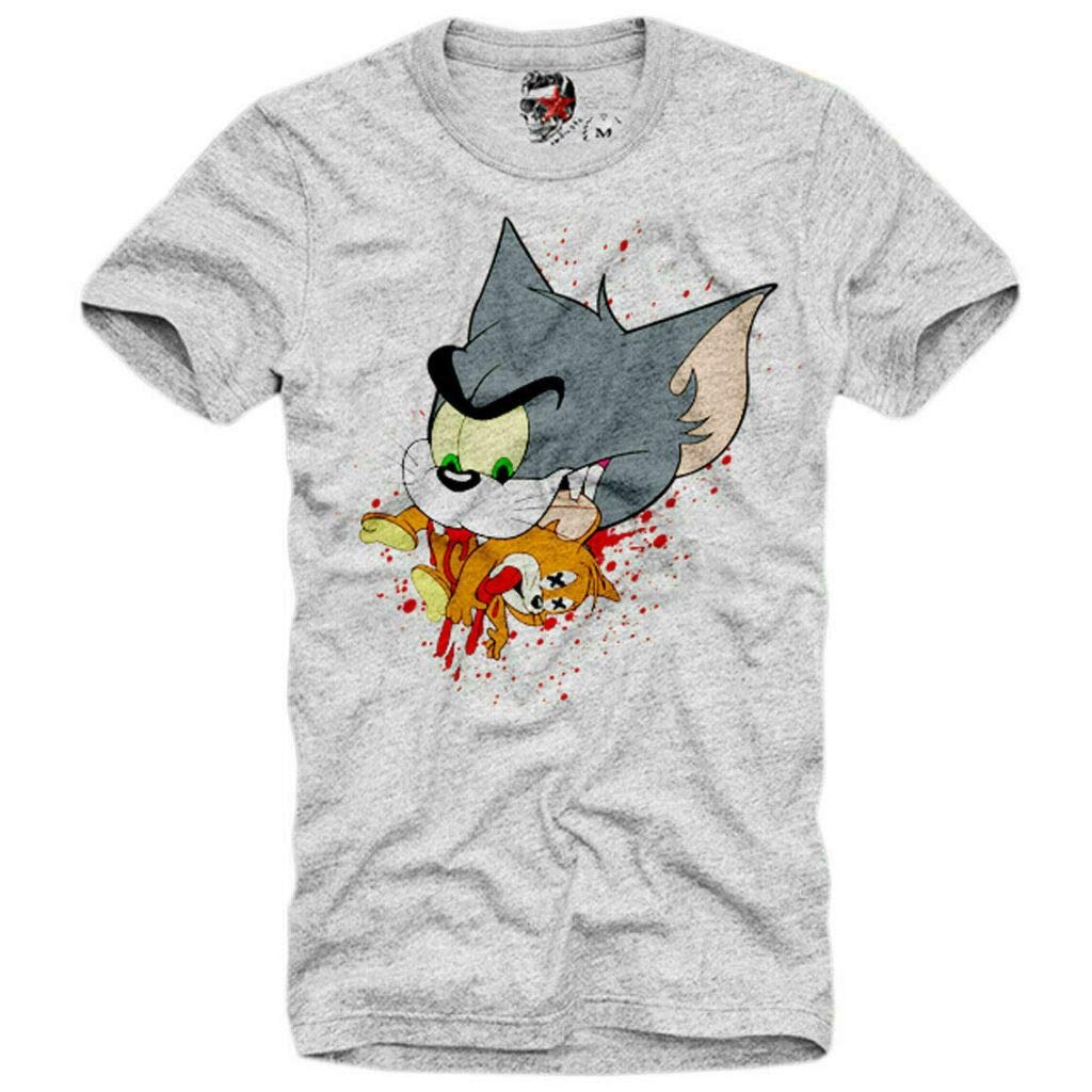 E1SYNDICATE Horror Anime Splatter Graphic T-Shirt - Tom & Jerry Manga Style Unisex Tee for Cosplay, Anime Conventions & Streetwear Fashion