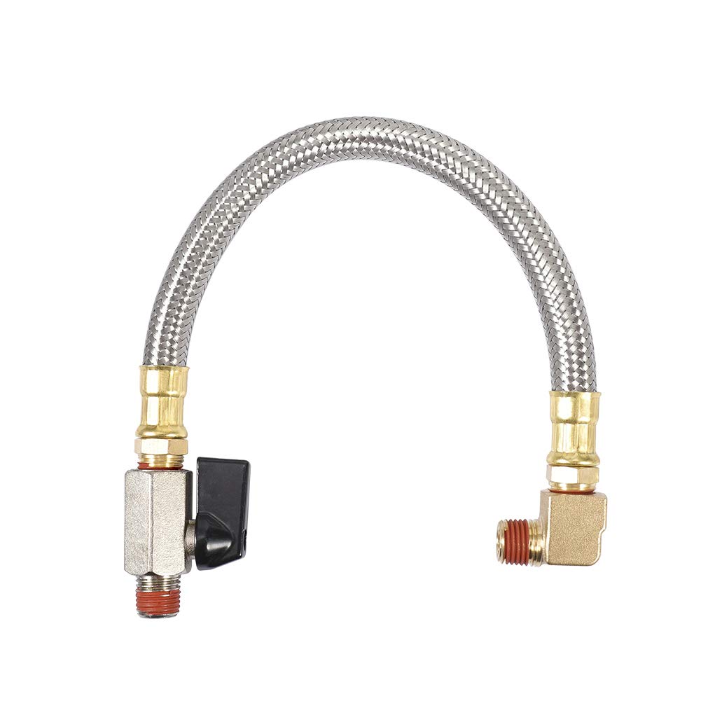 10 Inch Extended Tank Drain Valve Assembly Kit with Flexible Braided Steel Tube & 1/4 Inch NPT Pipe Fitting for Air Compressor - Perfect for Industrial, Garage, and Workshop Use