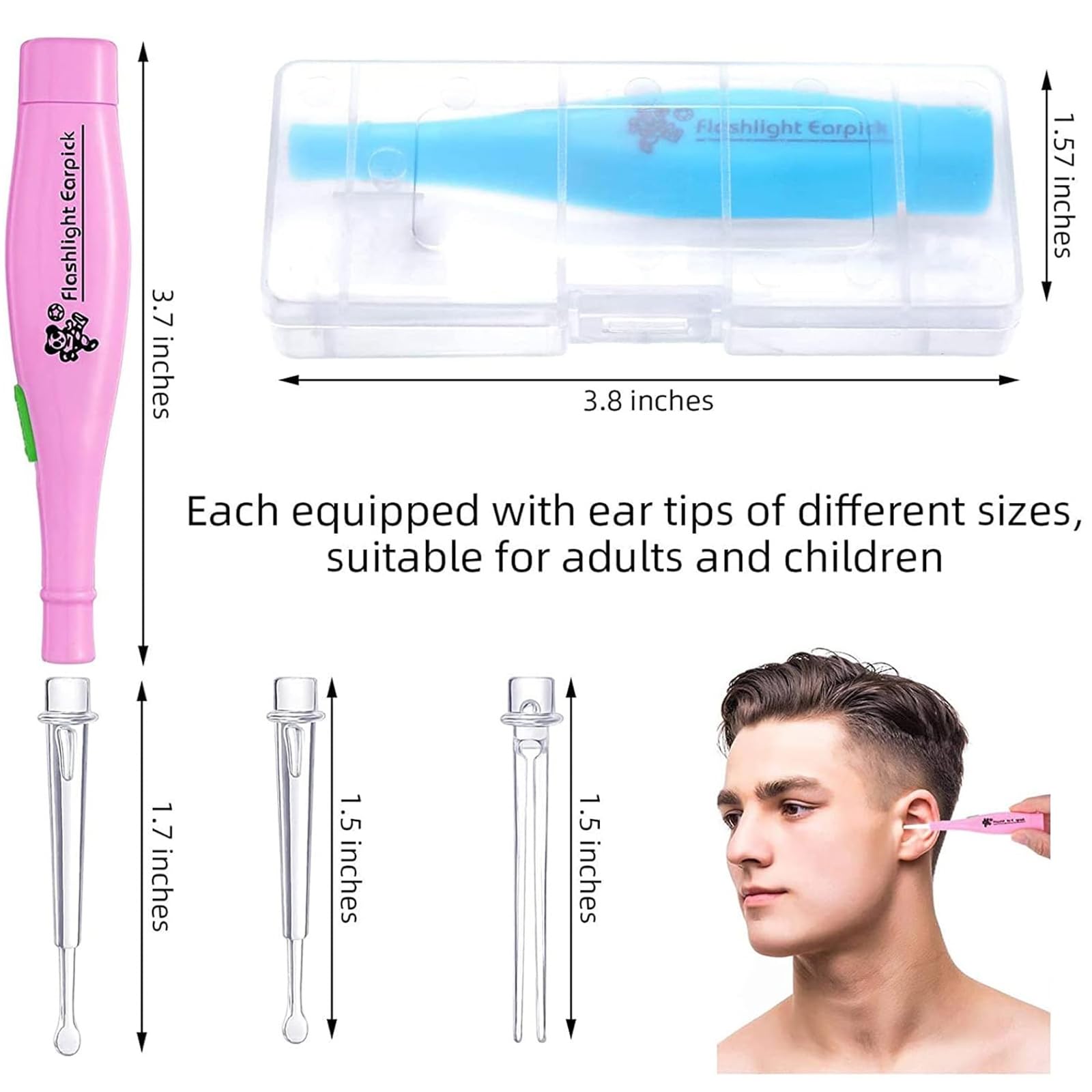 4-Piece Ear Wax Removal Kit with LED Light & Storage Case - Safe Ear Pick, Spoon & Tweezers for Adults - Perfect for Home Use, Travel & Personal Hygiene Care