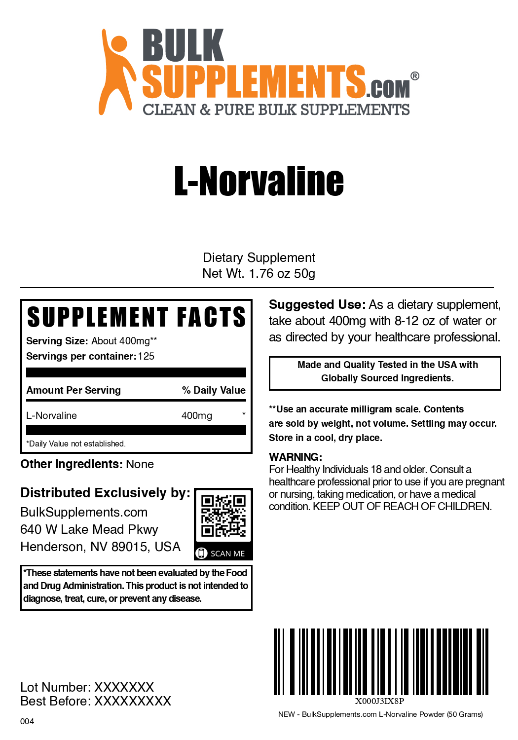 Premium L-Norvaline Powder 1000mg - Pure Amino Acid Supplement for Muscle Growth & Performance - Supports Nitric Oxide Production - Pre-Workout & Post-Workout Recovery (120 Servings) - Ideal for Athletes, Bodybuilders & Fitness Enthusiasts