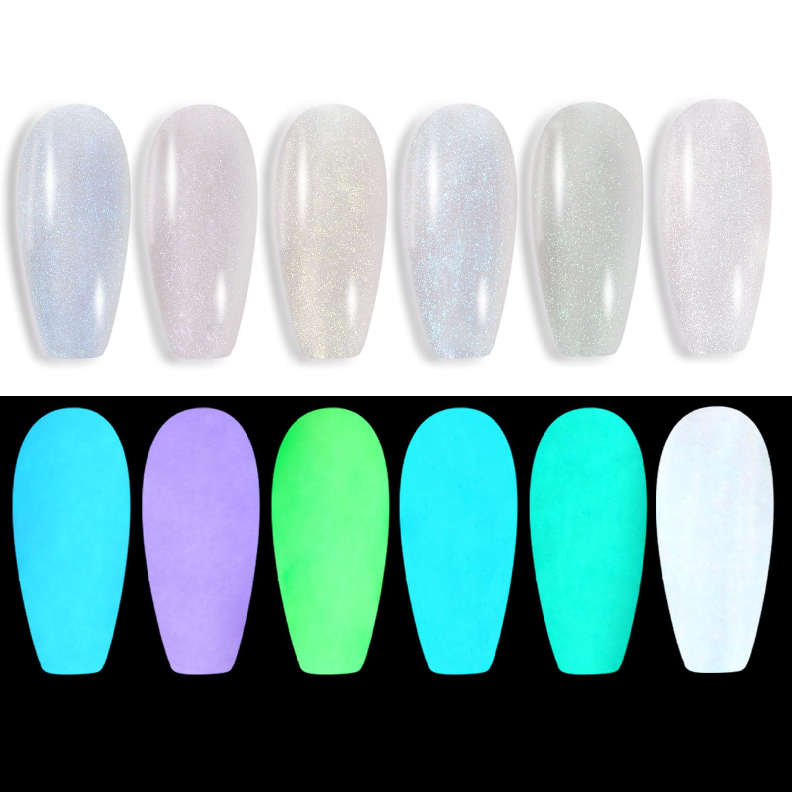 Glow in The Dark Gel Nail Polish Set - 6 Semi-Transparent Colors with Sparkling Glitter Top Coat | Long-Lasting UV/LED Nail Art for Parties, Halloween & Night Events