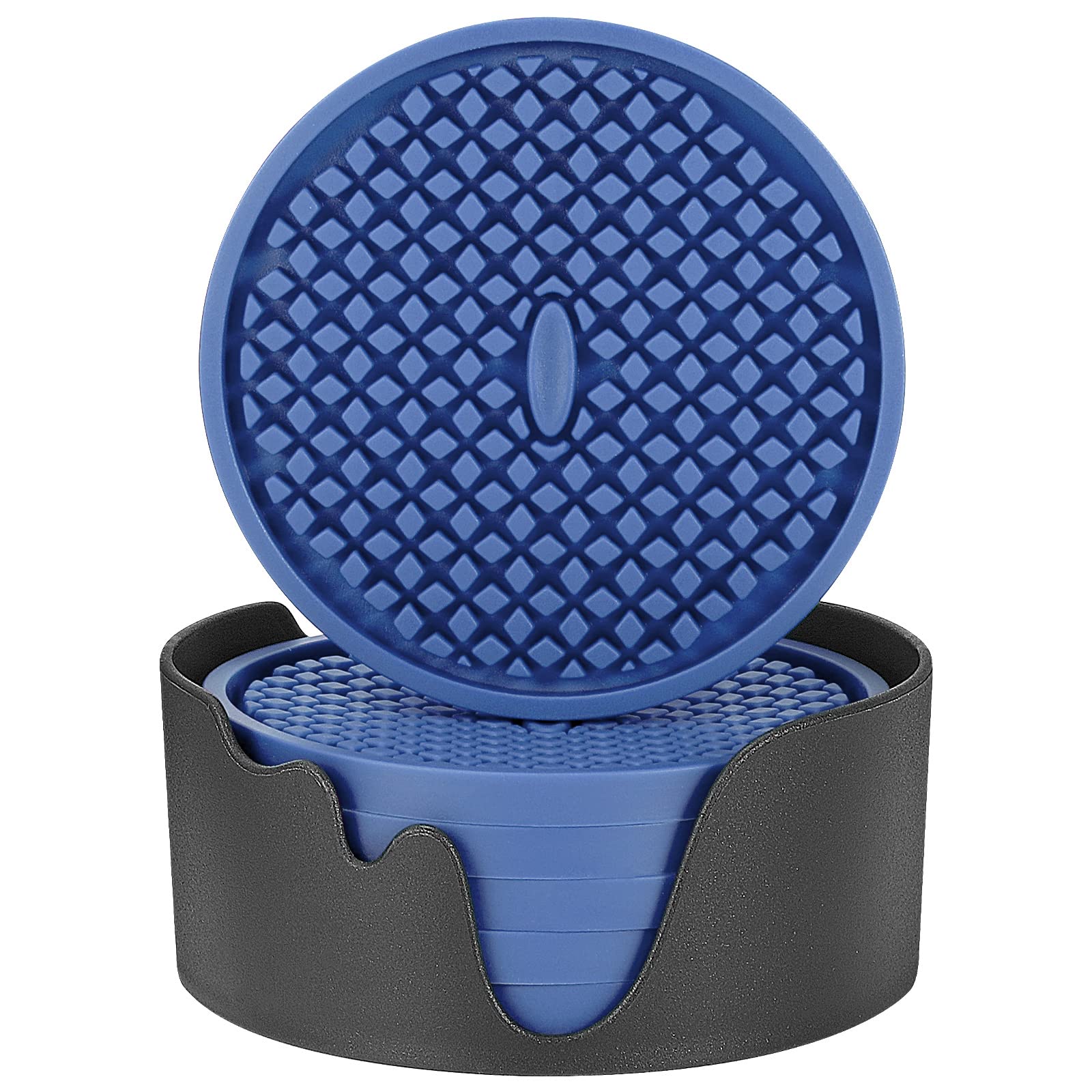 ME.FAN Premium Silicone Coasters Set of 6 - Thickened Non-Slip Drink Coasters with Holder - Waterproof Cup Mats for Coffee, Wine & Beverages - Protect Tables from Stains & Heat Damage (Navy Blue) - Perfect for Home, Office, Party & Outdoor Use