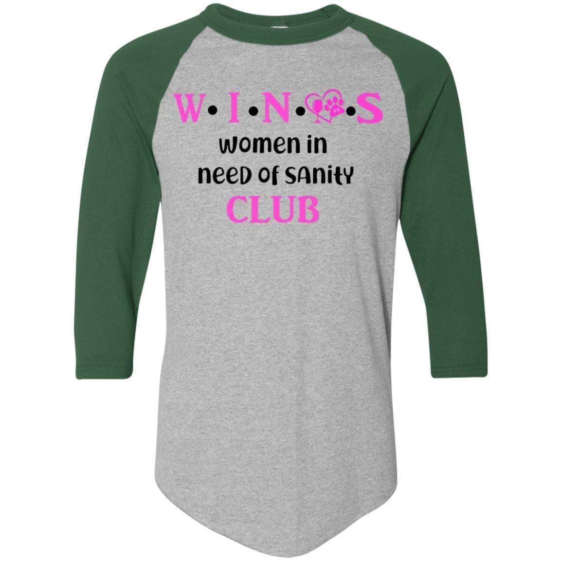 WineyBitches.Co WINOS Club Colorblock Raglan Jersey - Pink Lettering Women's Baseball Tee | Soft Cotton Blend Long Sleeve Shirt for Wine Lovers | Perfect for Wine Tasting Parties & Girls Night Out