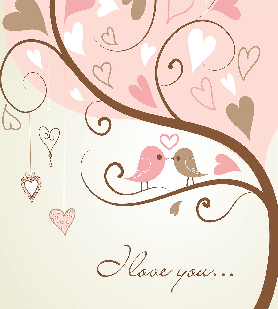 Ambesonne Love Duvet Cover Set - Abstract Heart Birds on Branch Nature Print, Romantic 3-Piece Queen Bedding Set with 2 Pillow Shams in Blush Brown Beige for Cozy Bedroom Decor & Nature-Inspired Home Styling