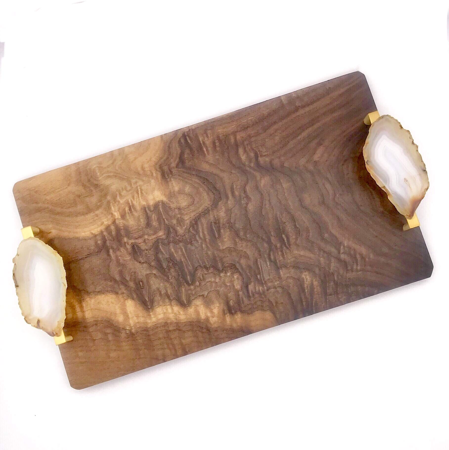 Premium Solid Walnut Wood Serving Tray - Natural Agate Handle Cheese Board & Charcuterie Platter for Entertaining, Wedding Gifts, and Kitchen Decor
