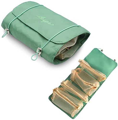 FW FAMEWORLD Makeup Bag for Women - 4 Compartment Foldable Hanging Toiletry Organizer | Detachable Cosmetic Travel Pouch | Perfect for Travel, Gym & Daily Makeup Storage