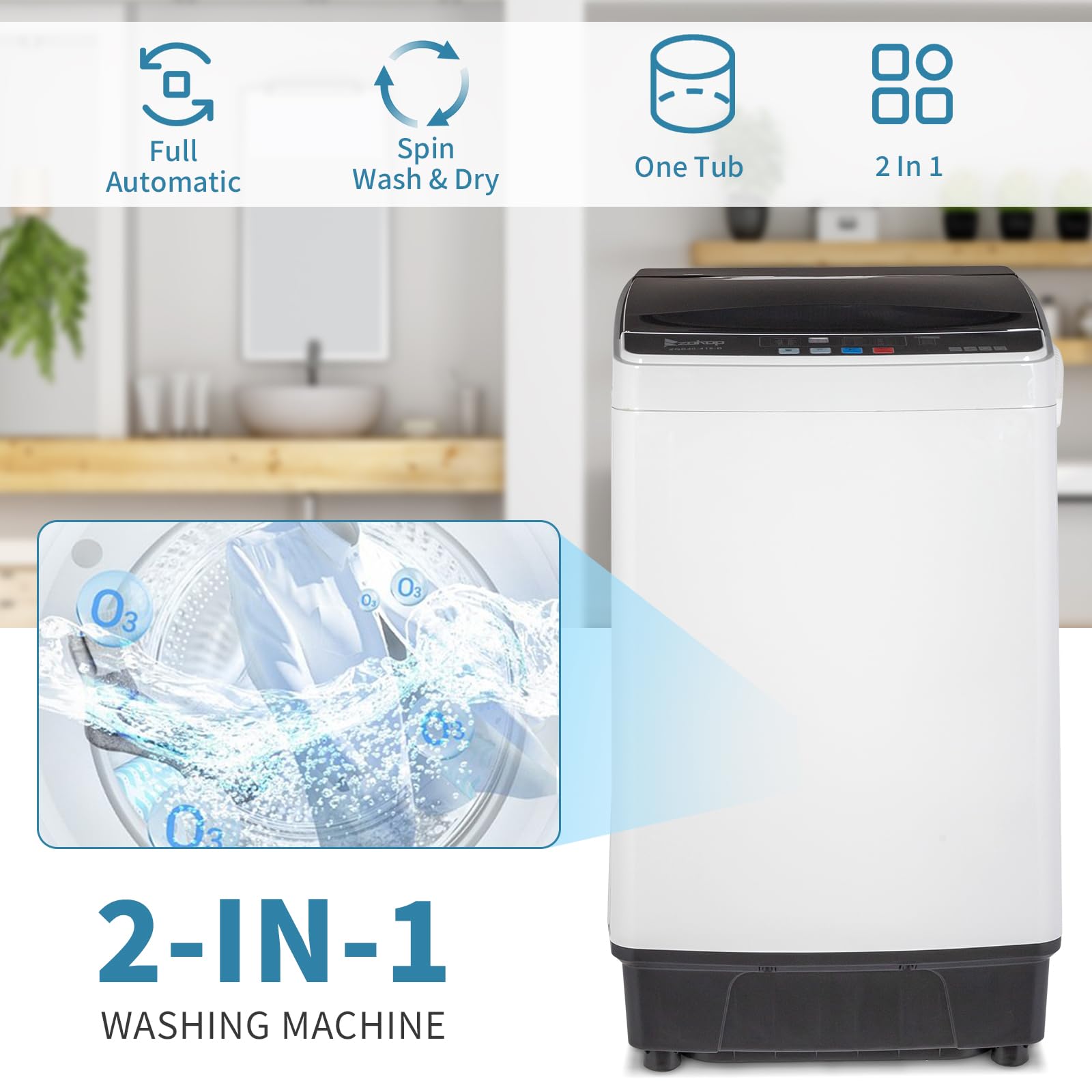 ROVSUN 17.6lbs Full Automatic Portable Washing Machine with Drain Pump - 2 in 1 Compact Washer Dryer Combo, Top Load Laundry for Apartments, Dorms, RVs & Small Spaces - Perfect for Tiny Homes, Camping & Travel Use