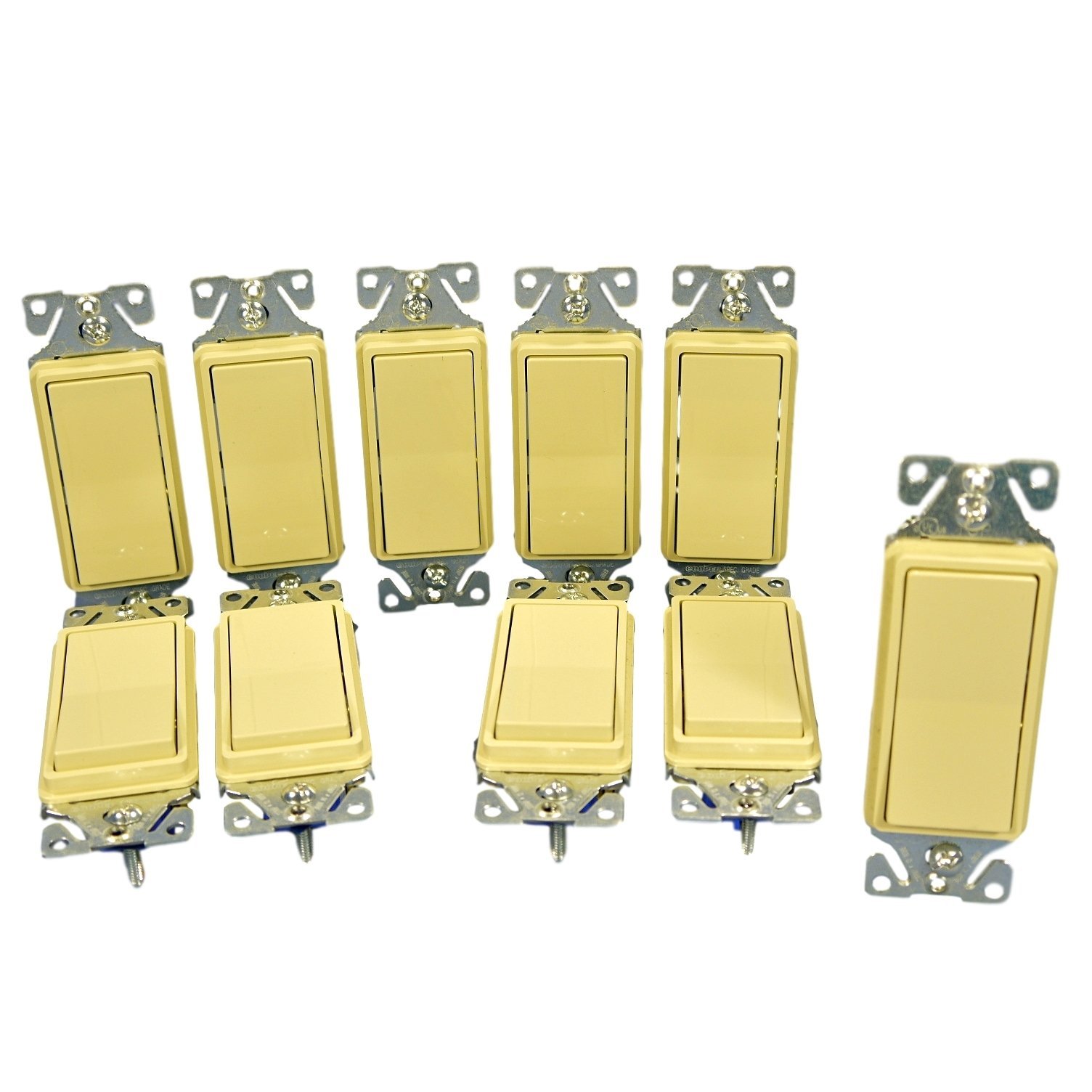 Cooper Wiring Devices 7501V Single Pole Decorator Rocker Light Switch, 15A 120/277V, Back & Side Wired, Grounding, Residential Grade, Ivory (10-Pack) - Perfect for Home Lighting Control & Electrical Upgrades
