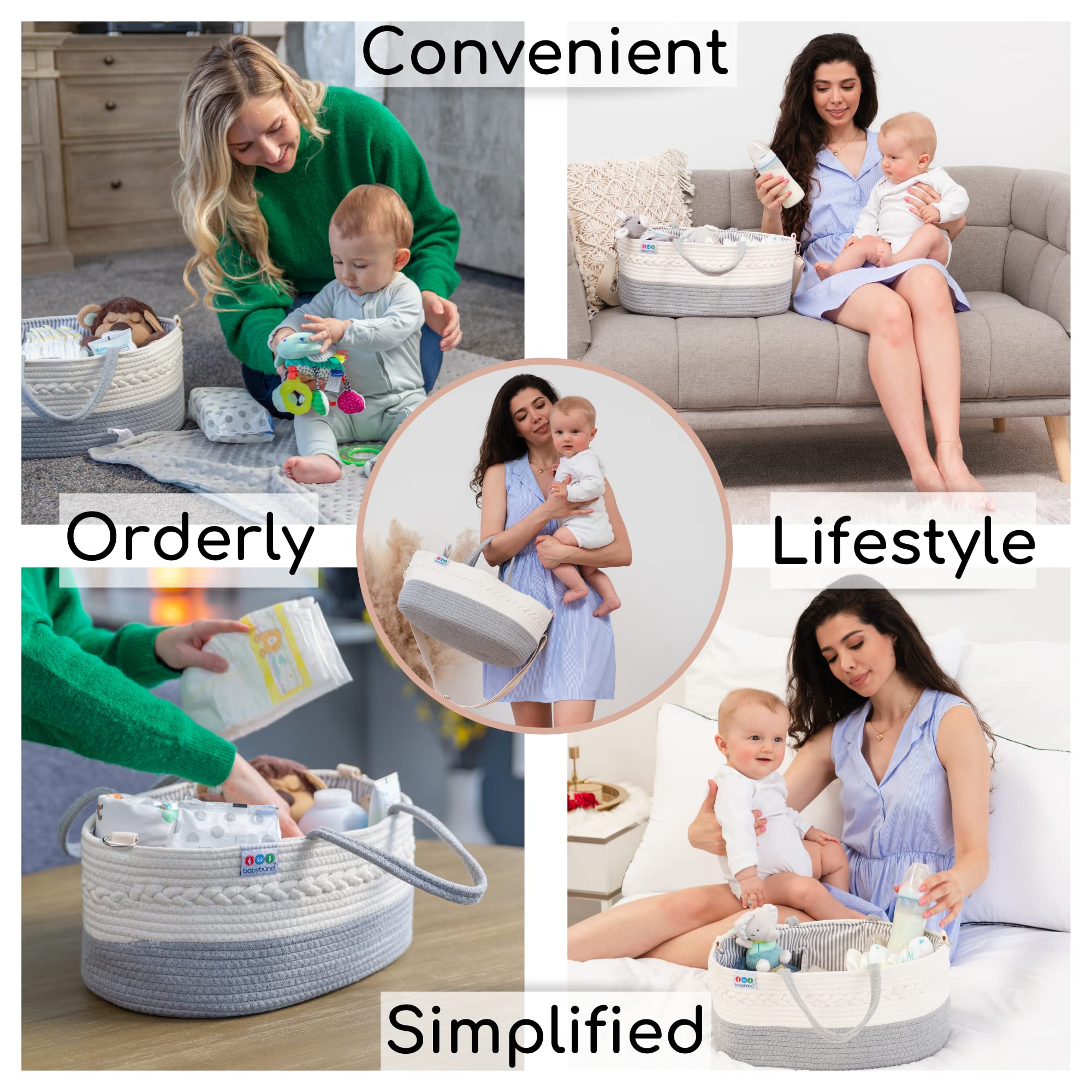 Extra Large Baby Diaper Caddy Organizer - Portable Rope Diaper Storage Basket for Nursery & Changing Table - Baby Essentials Organizer with Multiple Pockets - Perfect for Diapers, Wipes, Toys & Baby Care Items at Home or Travel