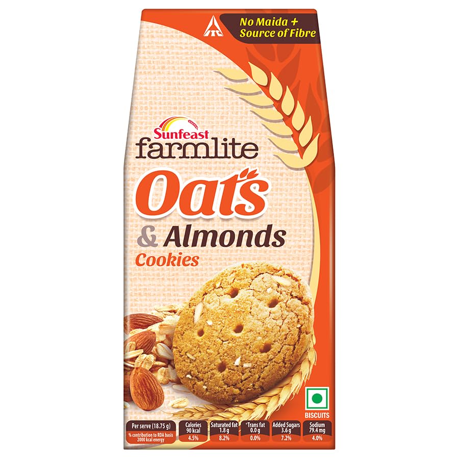 Sunfeast Farmlite Oats & Almonds Healthy Breakfast Cereal - 150g Pack | High Fiber Snack for Weight Loss, Energy Boost | Perfect for Office, Gym & On-the-Go Nutrition