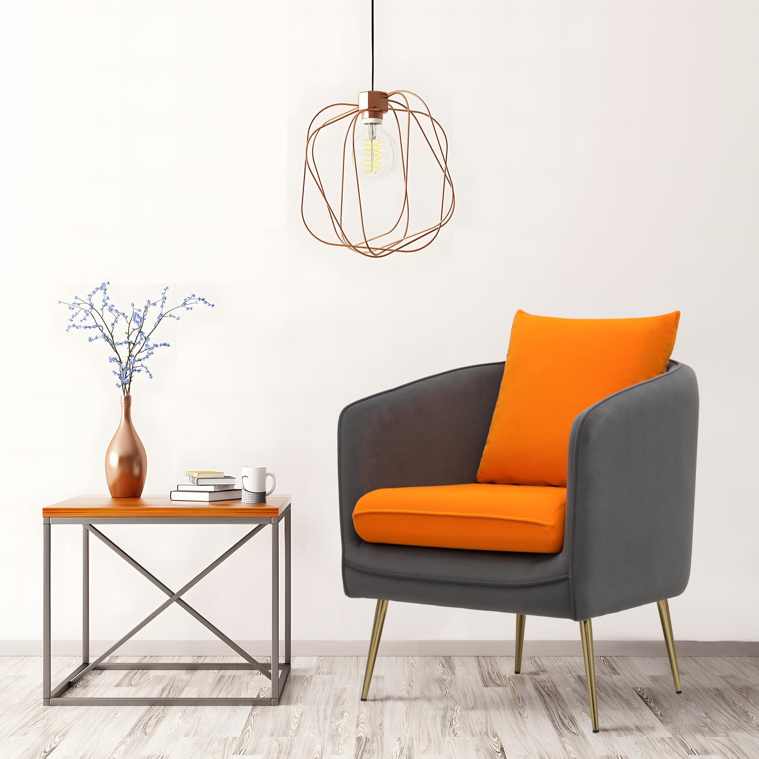 Magshion Modern Accent Chair with Backrest Pillow - Barrel Armchair for Small Spaces, 550 lbs Capacity Upholstered Single Sofa in Pink & Gray - Perfect for Living Room, Bedroom, Office & Reading Nook
