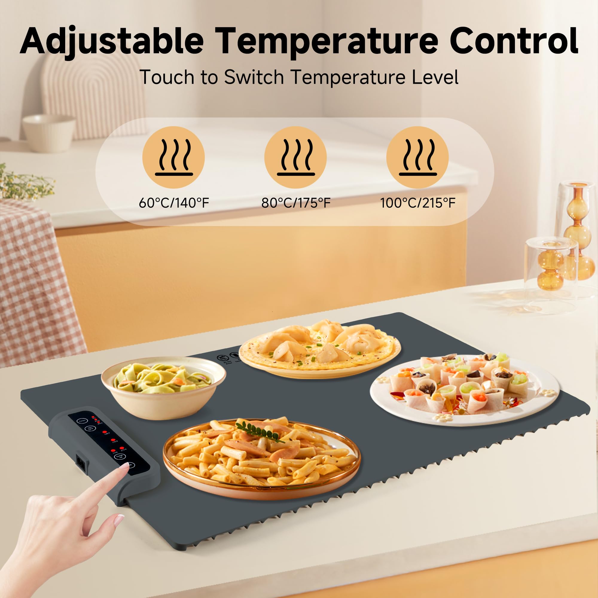 Foldable Electric Food Warming Mat with Adjustable Temperature Control & Timer - Portable Heating Tray for Buffets, Parties, Home Dining & Travel (Dark Grey) | Keep Meals Warm at Gatherings, Restaurants & Outdoor Events