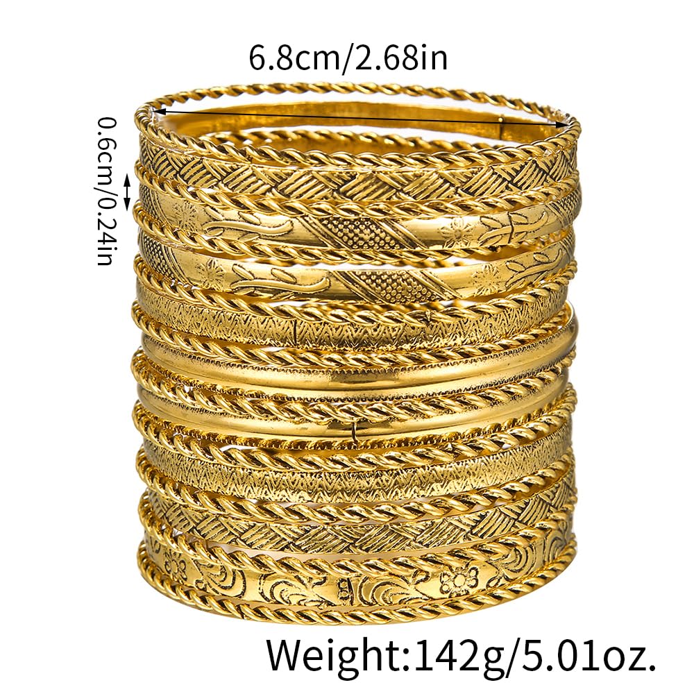 16Pcs Gold Bangle Bracelets for Women - Multi Layer Stackable Textured Boho Jewelry Set | Elegant Bracelets for Daily Wear, Parties, and Gifts