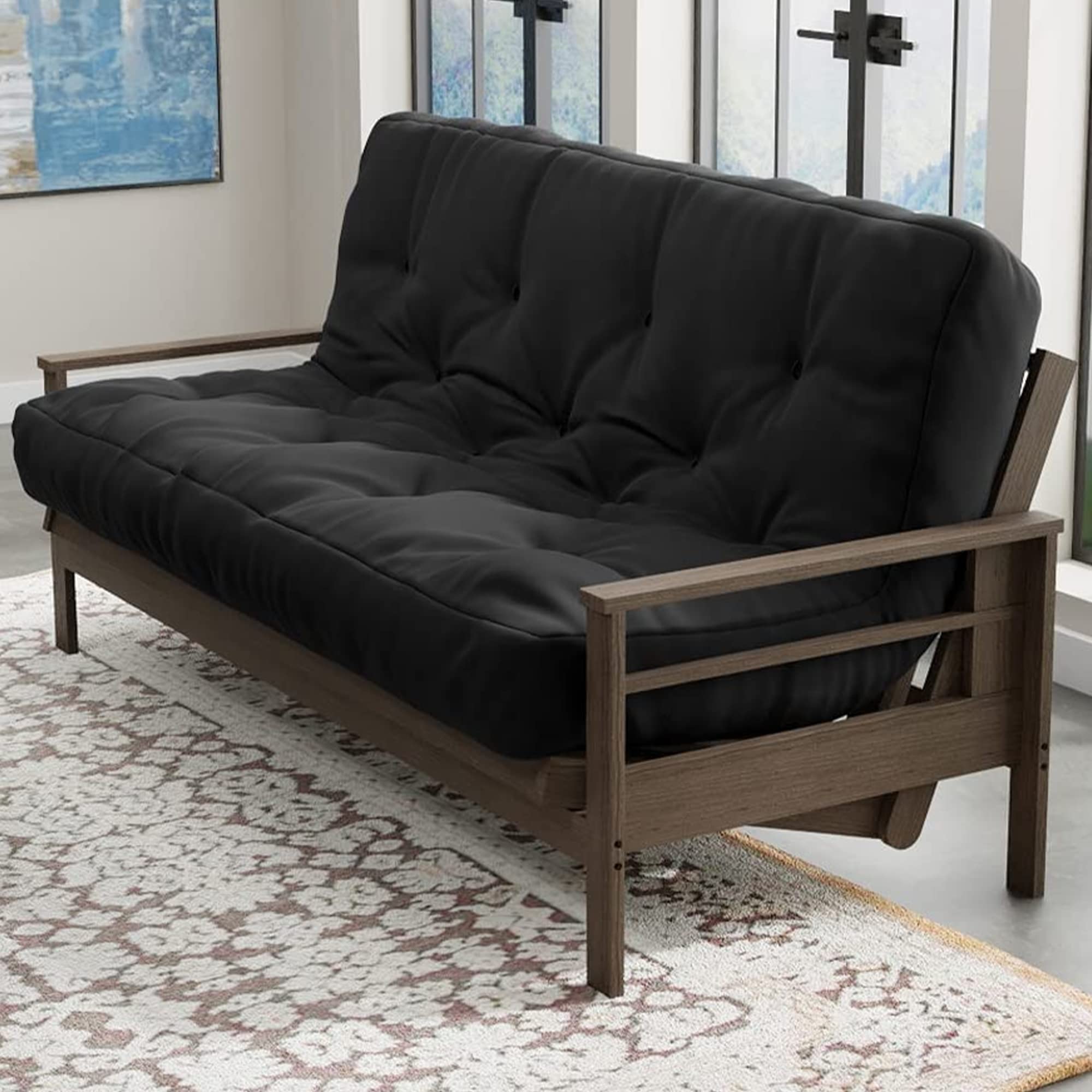 Loosh Queen Size Sofa Bed Futon Mattress - 6 Inch Thick, Black, Made in USA (Frame Not Included) - Perfect for Small Spaces, Guest Rooms & Apartments