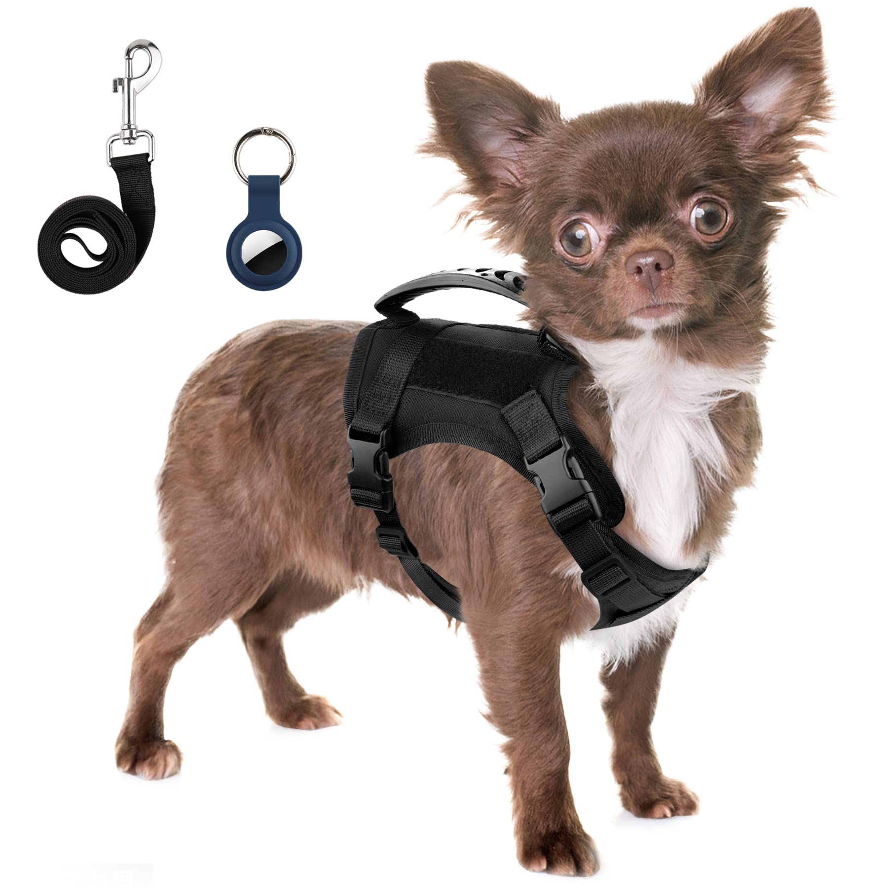 Annchwool Tactical Dog Harness for Small Dogs - Adjustable Military Service Vest with Handle & Leash Set - Perfect for Outdoor Training, Walking, Hiking (Black, Camo) - Ideal for Adventure Pets & Active Lifestyles