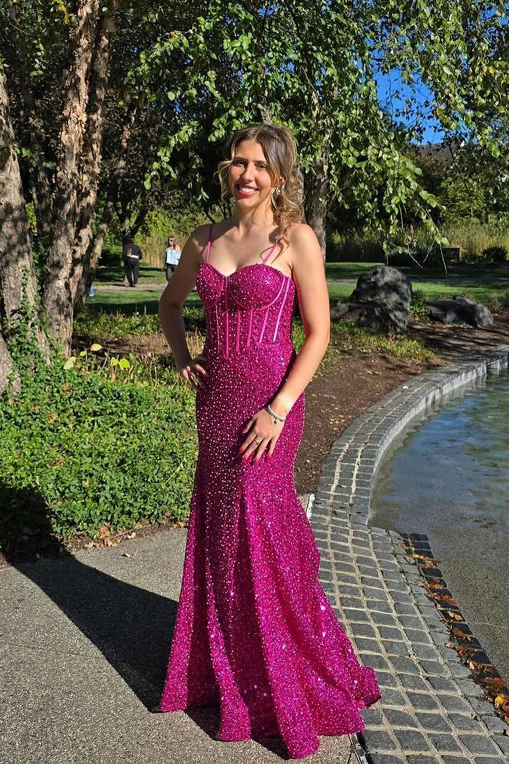 Sparkling Blue Prom Formal Dress Long Mermaid Gown with Spaghetti Straps - Perfect for Homecoming, Evening Gala & Special Occasions