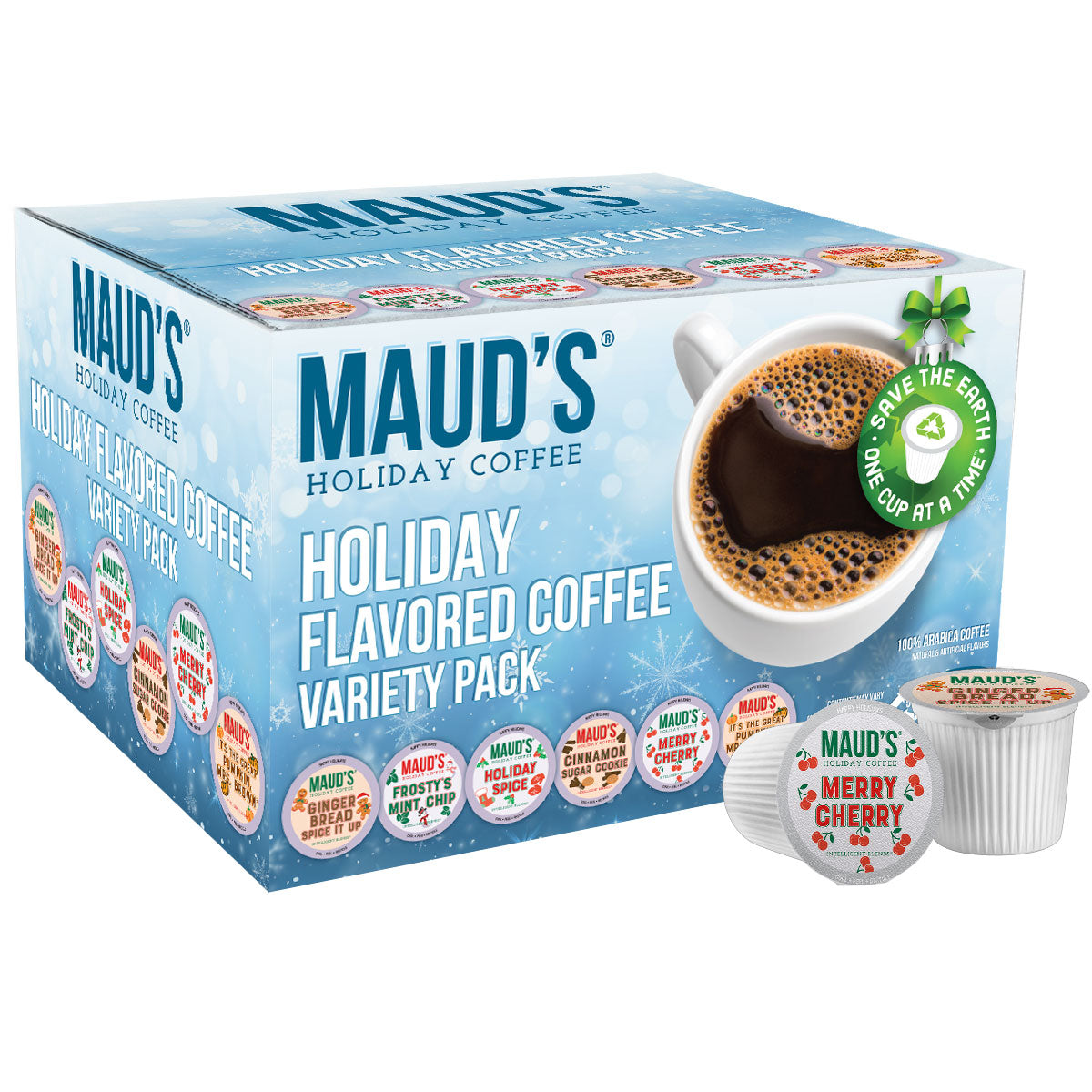 Maud's Holiday Variety Pack - 6 Winter Flavored Coffee Pods for Keurig | Perfect for Christmas Gifts, Office Breakroom & Cozy Winter Mornings